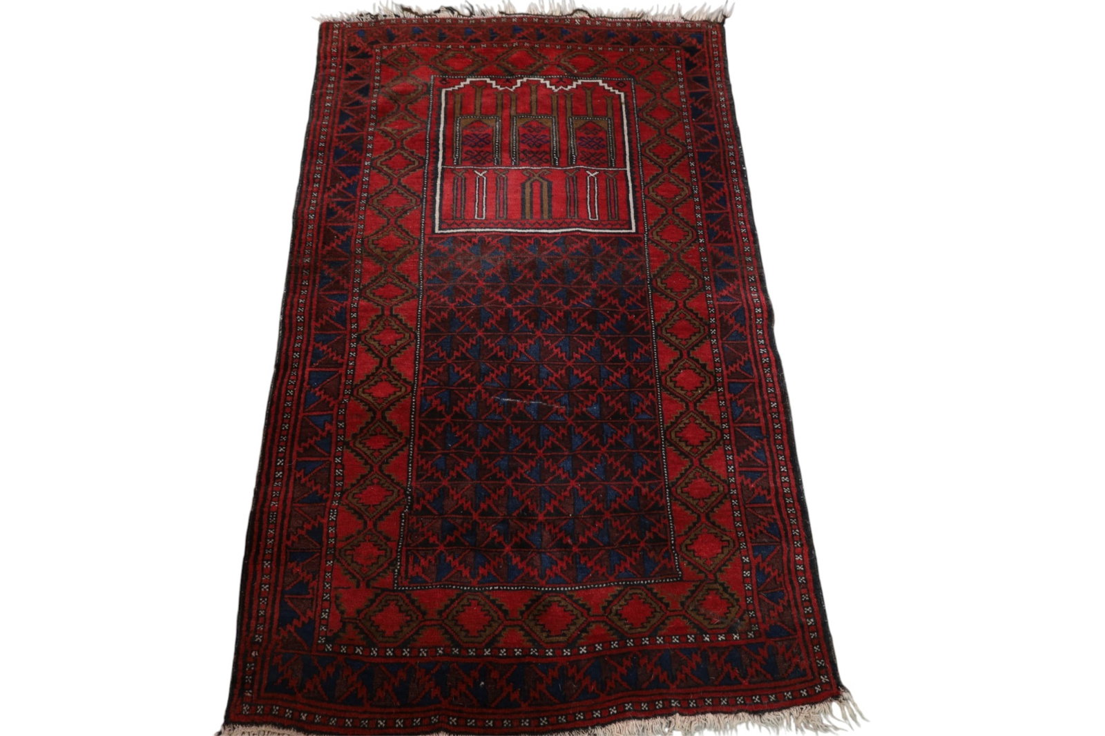 APPROX 4' 10" x 2' 11" HANDMADE WOOL RUG: SOME END LOSS