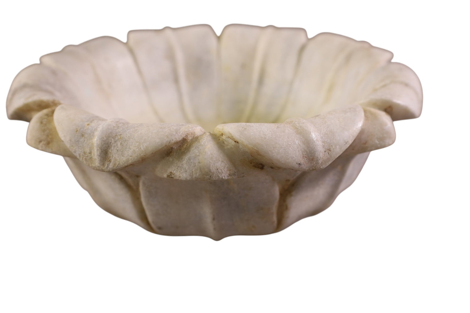 FLORAL MARBLE BOWL: JAPANESE CARVED MARBLE BOWL. 11" DIAM.