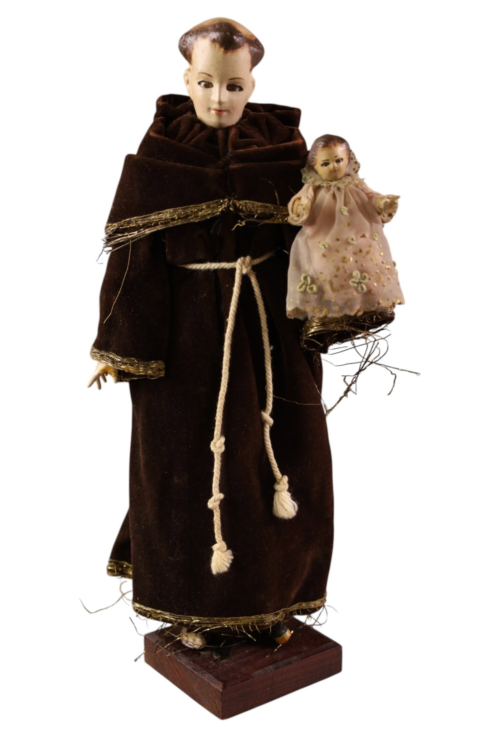 SANTO FIGURE: SMALL RELIGIOUS SANTO FIGURE, GLASS EYES 13" H