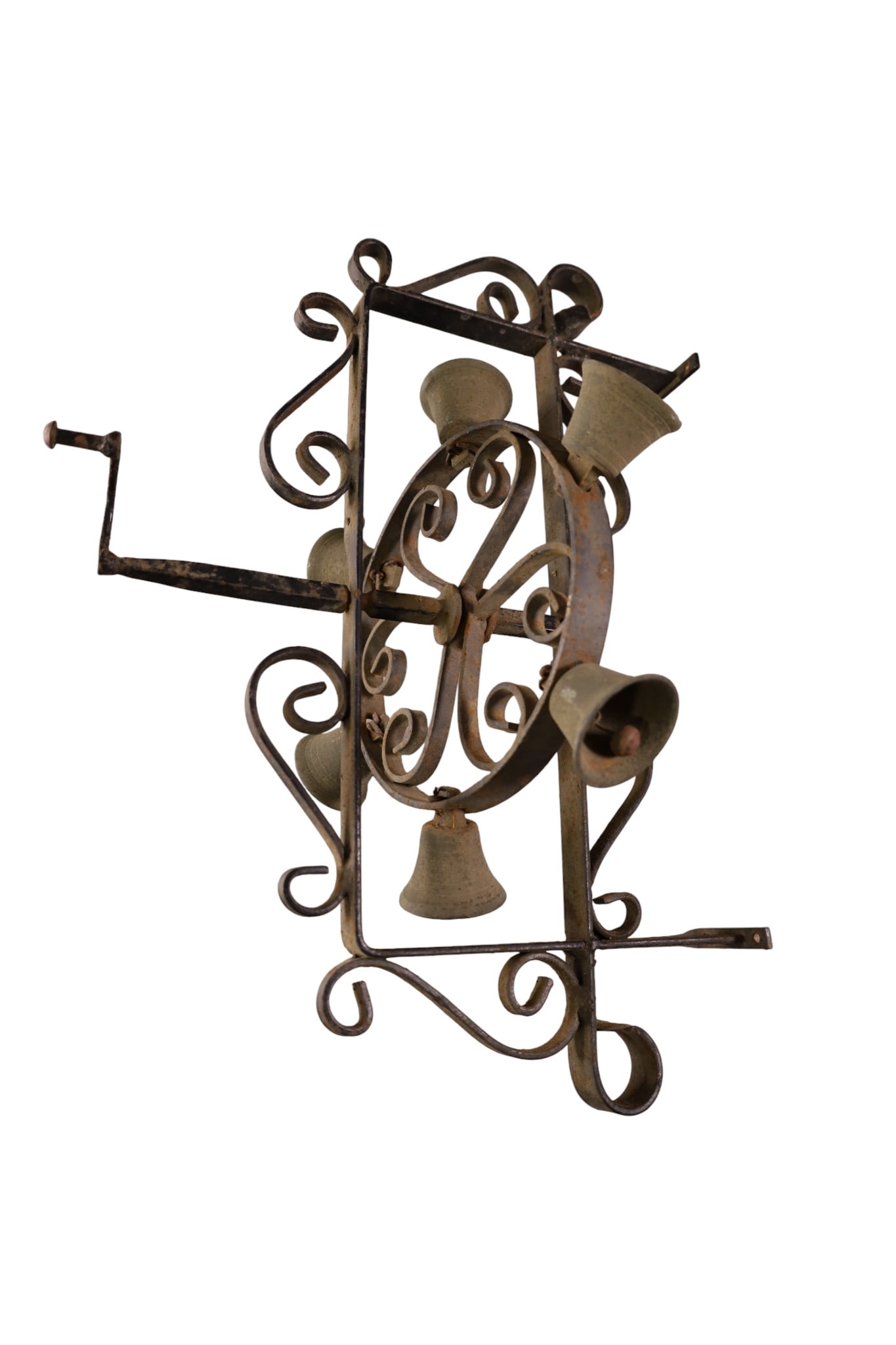 SPANISH COLONIAL BELL: SPANISH COLONIAL METAL BELL, 17" H.