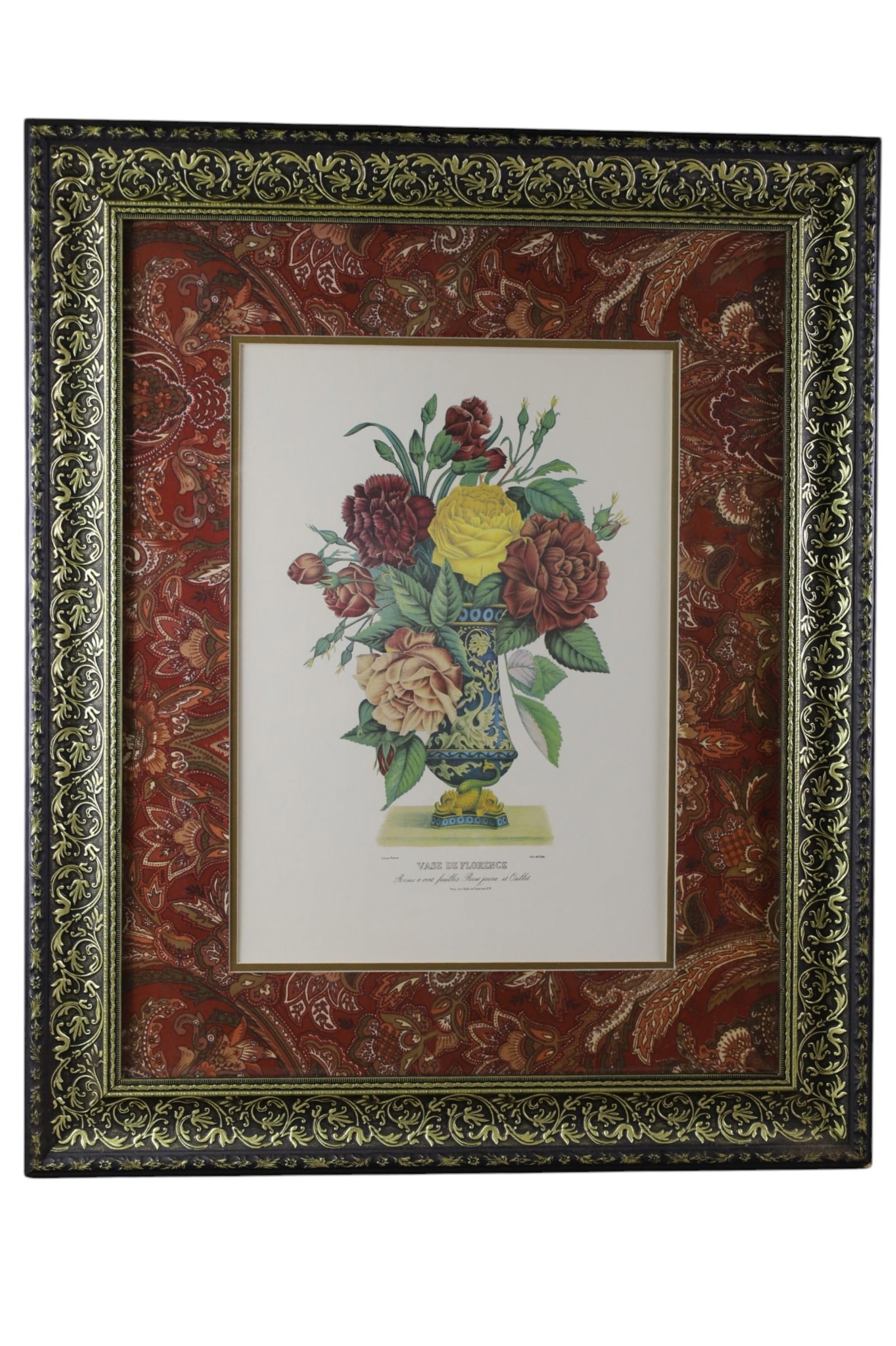 BOTANICAL LITHOGRAPH: LARGE FRAMED BOTANICAL LITHOGRAPH, TITLED BAS DE FLORENCE. 27 1/2" W x 33 1/2" IN FRAME THIS ITEM EXCEEDS SIZE LIMITATIONS FOR IN HOUSE SHIPPING, MUST BE PICKED UP IN HOUSE OR SHIPPED VIA 3rd PARTY