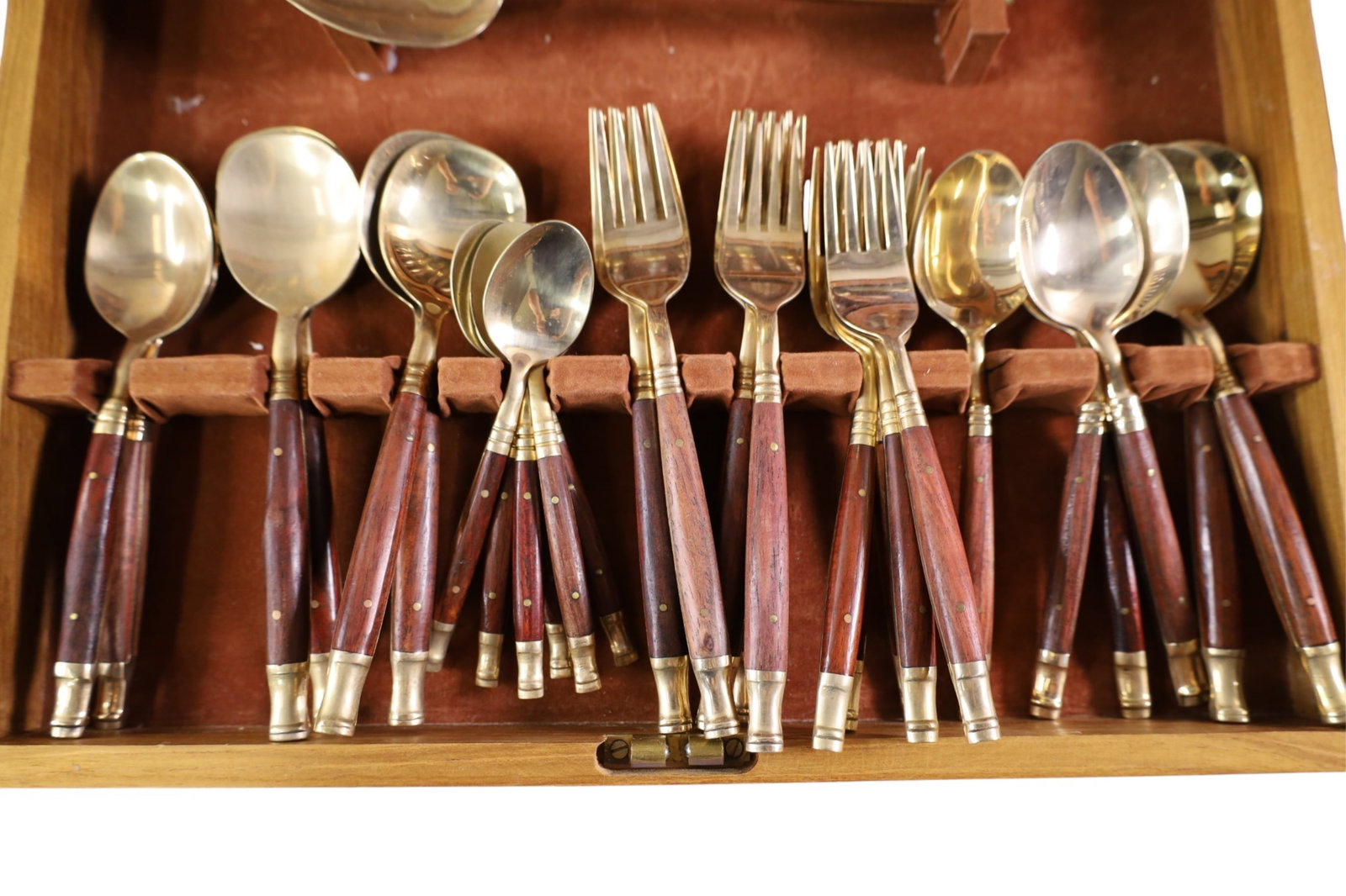 BRASS AND ROSEWOOD FLATWARE SET - 2