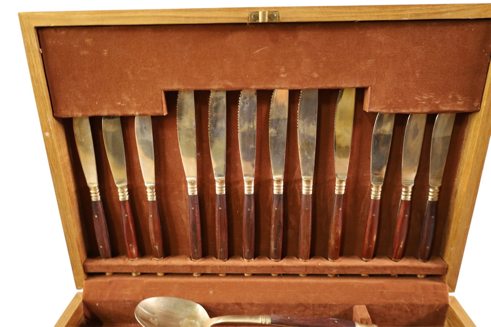 BRASS AND ROSEWOOD FLATWARE SET - 3