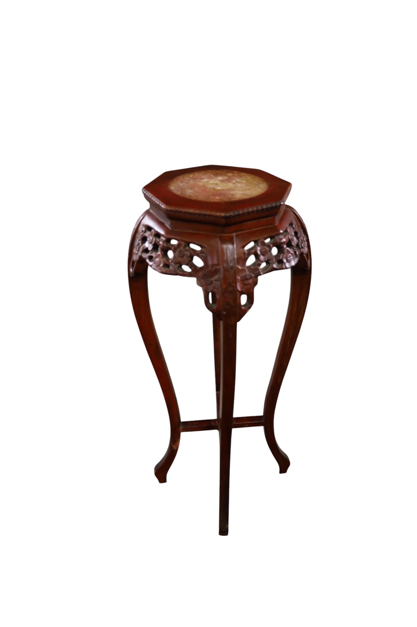CHINESE PLANT STAND: INSET MARBLE TOP, CHINESE PLANT STAND, 11" W x 36" H. THIS ITEM EXCEEDS SIZE LIMITATIONS FOR IN HOUSE SHIPPING, MUST BE SHIPPED VIA 3rd PARTY GROUND SHIPPER OR PICKED UP IN HOUSE.
