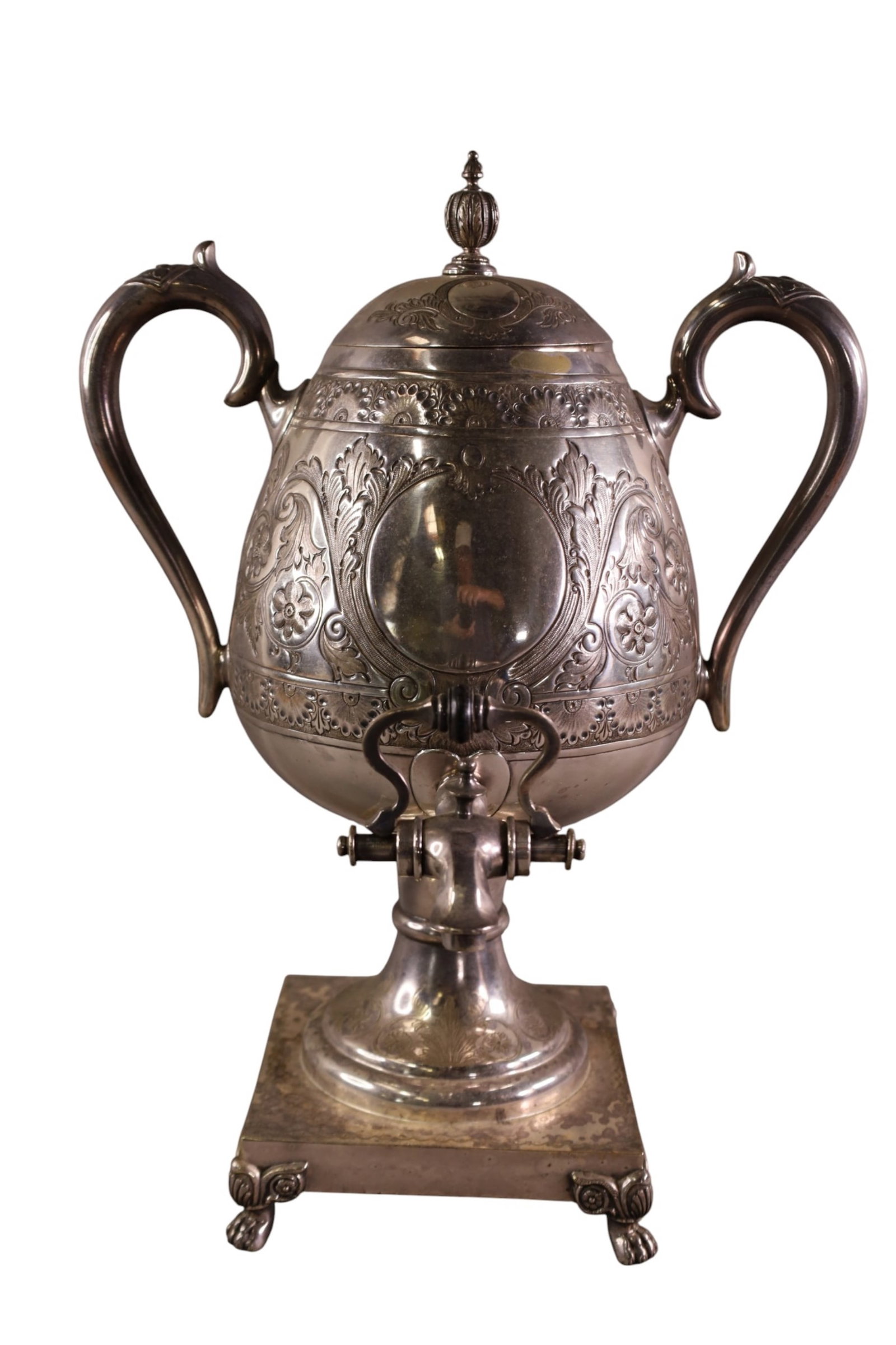 VICTORIAN SILVERPLATE DISPENSER: VICTORIAN SILVERPLATE DISPENSER, 18" H.