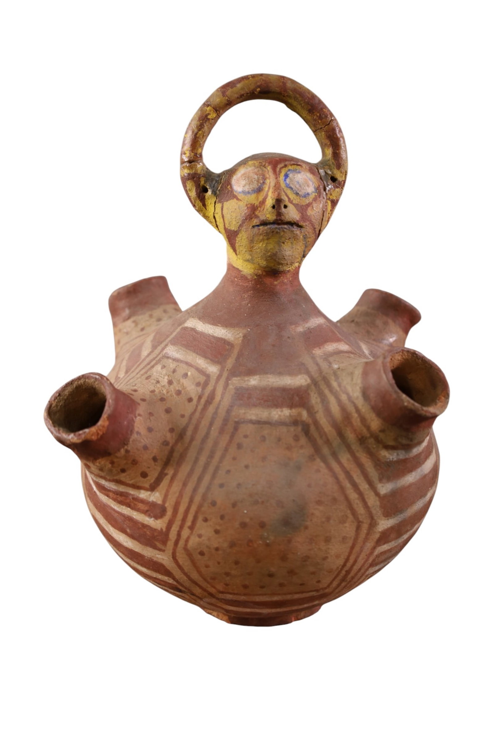 EFFIGY VESSEL: NATIVE AMERICAN MOJAVE EFFIGY VESSEL. PAINT LOSS, CHIPS AND REPAIRS. 10 1/2" H.