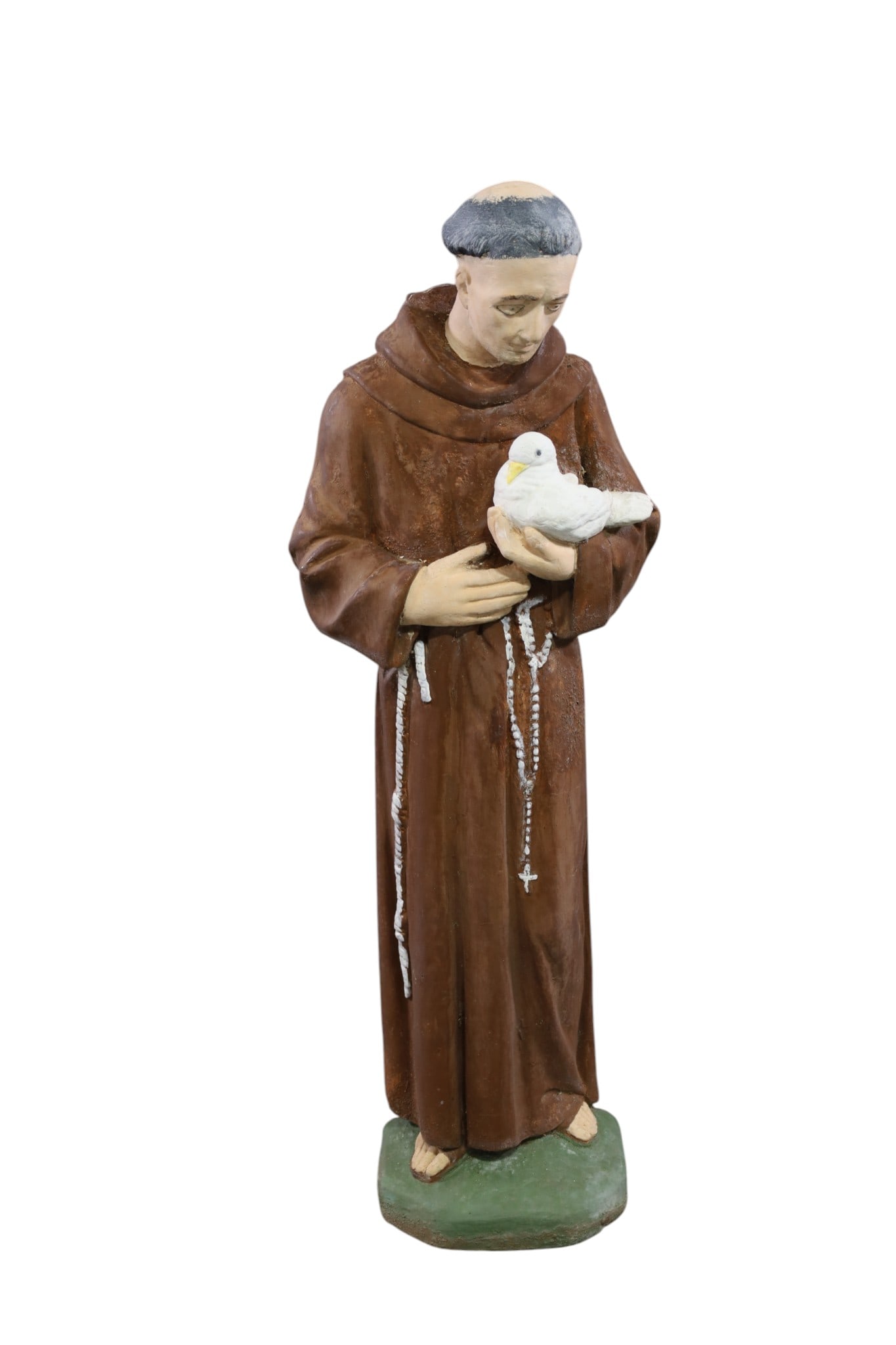 SAINT FRANCIS DE ASSISI STATUE: CONCRETE FIGURE OF SAINT FRANCIS DE ASSISI, MINOR PAINT LOSS. 33" H. THIS ITEM EXCEEDS SIZE AND WEIGHT LIMITATIONS FOR IN HOUSE SHIPPING, MUST BE PICKED UP IN HOUSE OR SHIPPED VIA 3rd PARTY GROUND
