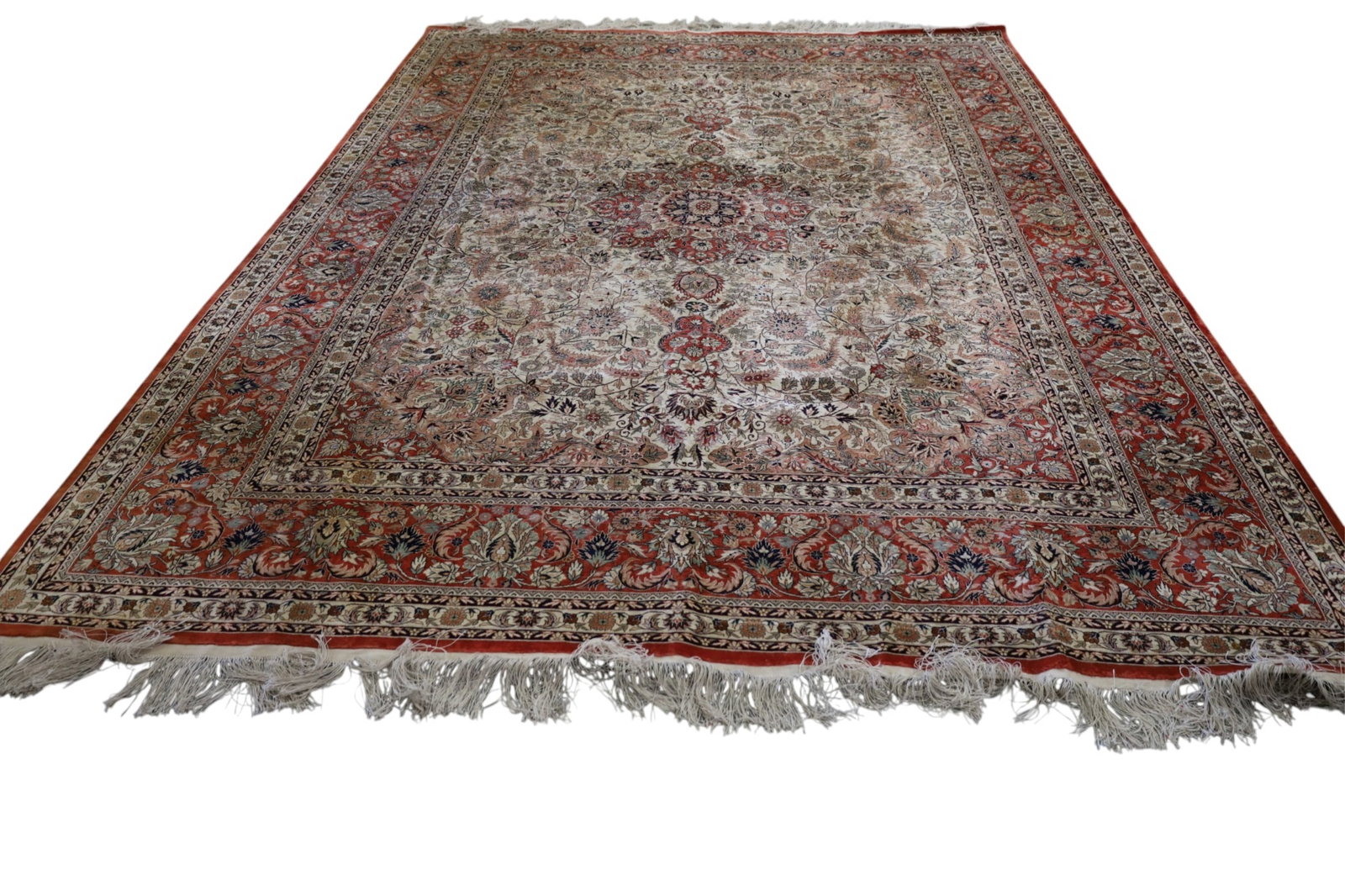 APPROX 8' 2" x 12' 7" HANDMADE WOOL RUG: HANDMADE WOOL KIRMIN RUG,