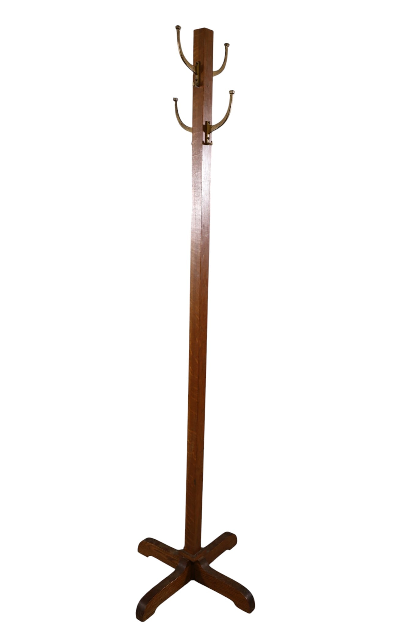 OAK HAT RACK: AMERICAN OAK HAT RACK OR COAT RACK, MINOR WEAR TO FINISH. 72" H. THIS ITEM EXCEEDS SIZE AND WEIGHT LIMITATIONS FOR IN HOUSE SHIPPING, MUST BE PICKED UP IN HOUSE OR SHIPPED VIA 3rd PARTY GROUND