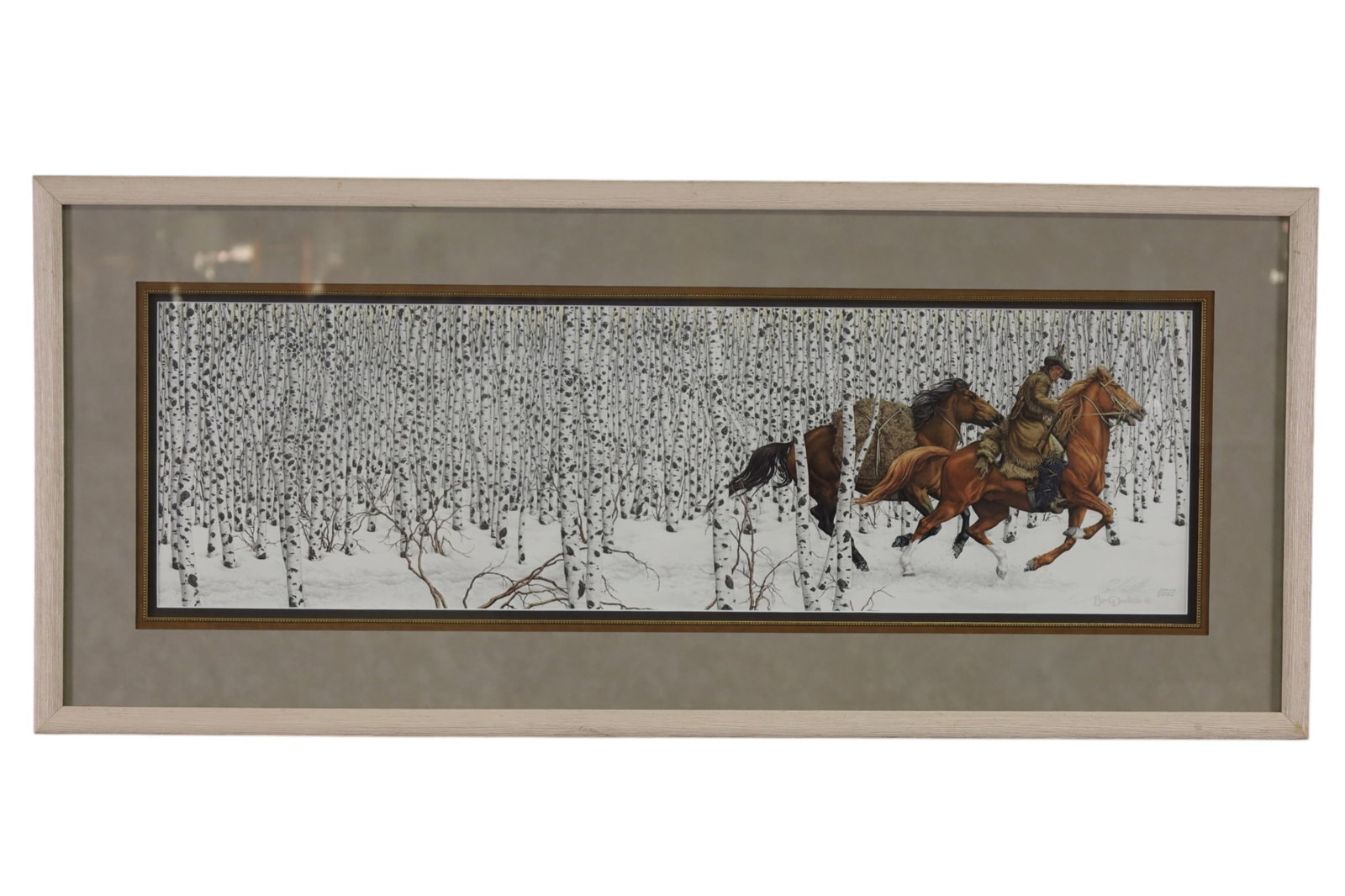 BEV DOOLITTLE LITHOGRAPH: FRAMED LIMITED EDITION LITHOGRAPH, TITLED SACRED GROUND. SIGNED LOWER RIGHT, NUMBERED. 48" W x 21" H. IN FRAME .