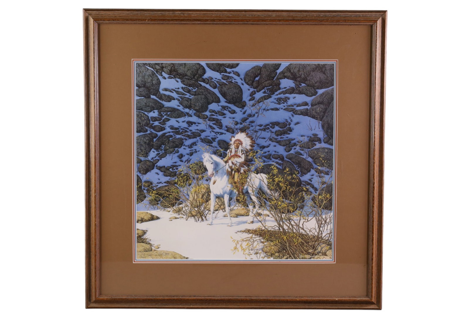 BEV DOOLITTLE LITHOGRAPH: FRAMED LIMITED EDITION LITHOGRAPH, TITLED SACRED HEART, SIGNED LOWER RIGHT, NUMBERED. 24" x 24" IN FRAME