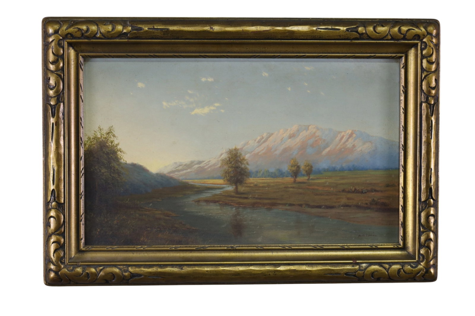 CHARLES R WILLIAMS LANDSCAPE PAINTING: OIL ON CANVAS, SIGNED LOWER RIGHT, LANDSCAPE PAINTING. 12" x 20" IMAGE SIZE / 24" x 17" IN FRAME