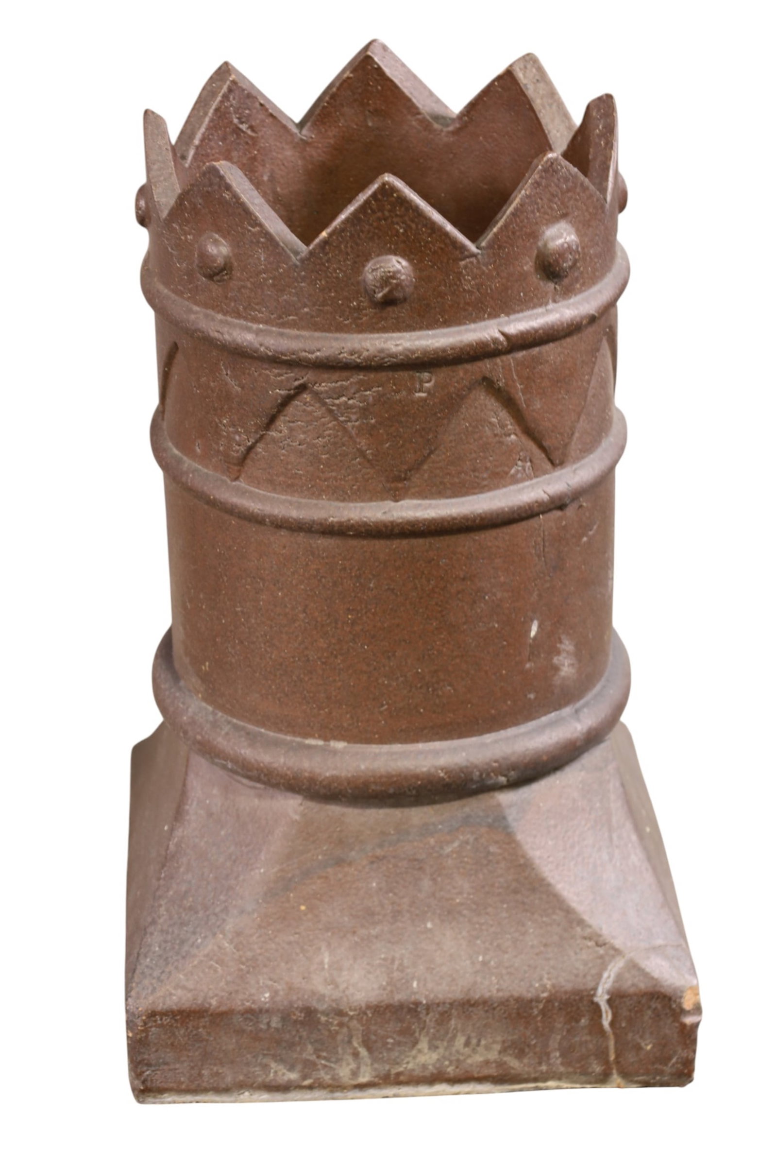 LARGE CHIMNEY TOPPER: FIREPLACE CHIMNEY TOPPER, CRACK TO CORNER. 21" H. THIS ITEM EXCEEDS SIZE AND WEIGHT LIMITATIONS FOR IN HOUSE SHIPPING, MUST BE PICKED UP IN HOUSE OR SHIPPED VIA 3rd PARTY GROUND SHIPPER.