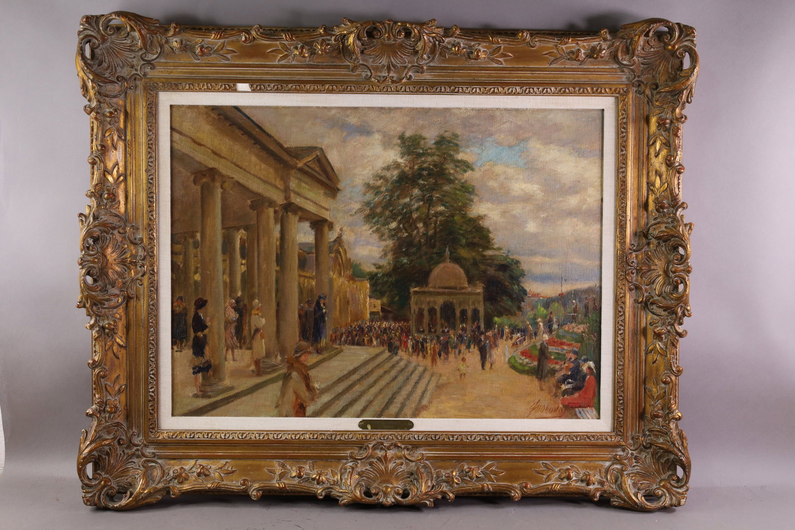 JOSEF CESTMIR SVOBODA OIL PAINTING: OIL ON CANVAS ON BOARD, SIGNED LOWER RIGHT, TITLED EASTER SUNDAY. MINOR DAMAGE TO FRAME. 27" x 19 1/2" IMAGE SIZE / 36" x 30" IN FRAME. THE WORK IS OFFERED FROM A PRIVATE COLLECTION AND IS