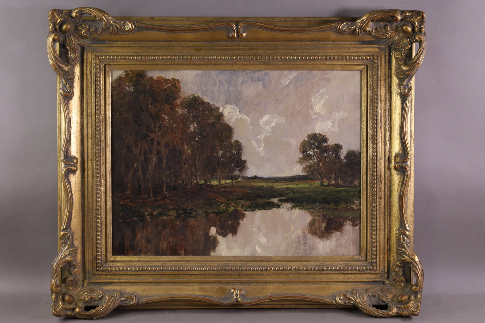 JAMES HUMBERT CRAIG OIL PAINTING: OIL ON CANVAS, SIGNED LOWER LEFT, LANDSCAPE OIL PAINTING. 20" x 15" IMAGE SIZE / 28" x 23" IN FRAME. THE WORK IS OFFERED FROM A PRIVATE COLLECTION AND IS UNACCOMPANIED BY AUTHENTICATION PAPERS OR