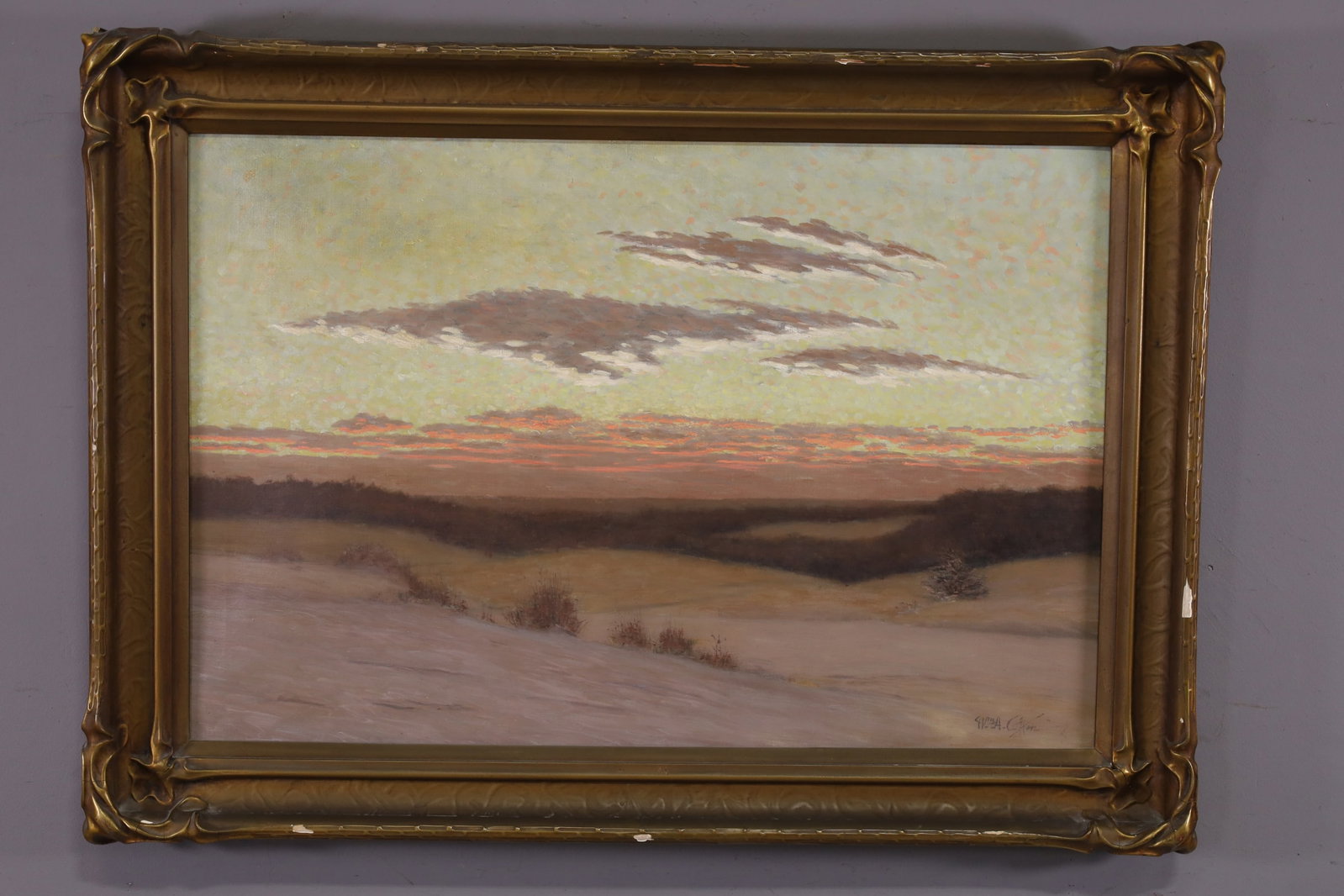 WILLIAM ANDERSON COFFIN OIL PAINTING: OIL ON CANVAS, SIGNED LOWER RIGHT, DESERT LANDSCAPE OIL PAINTING. SOME CHIPS TO FRAME. 36" x 24" IMAGE SIZE / 42" x 30 1/2" IN FRAME. THE WORK IS OFFERED FROM A PRIVATE COLLECTION AND IS