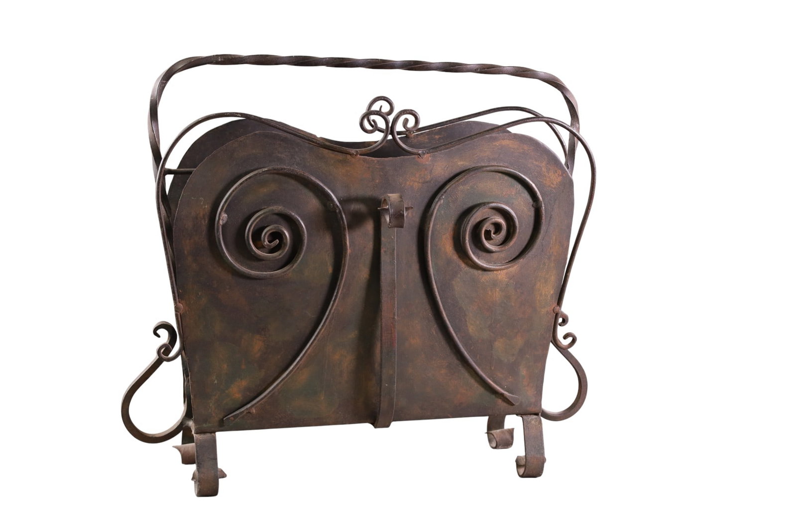 SPANISH STYLE MAGAZINE STAND: SPANISH STYLE IRON MAGAZINE STAND, DECORATIVE IRON MAGAZINE STAND. 20" W x 17" H. THIS ITEM EXCEEDS SIZE AND WEIGHT LIMITATIONS FOR IN HOUSE SHIPPING, MUST BE PICKED UP IN HOUSE OR SHIPPED VIA 3rd