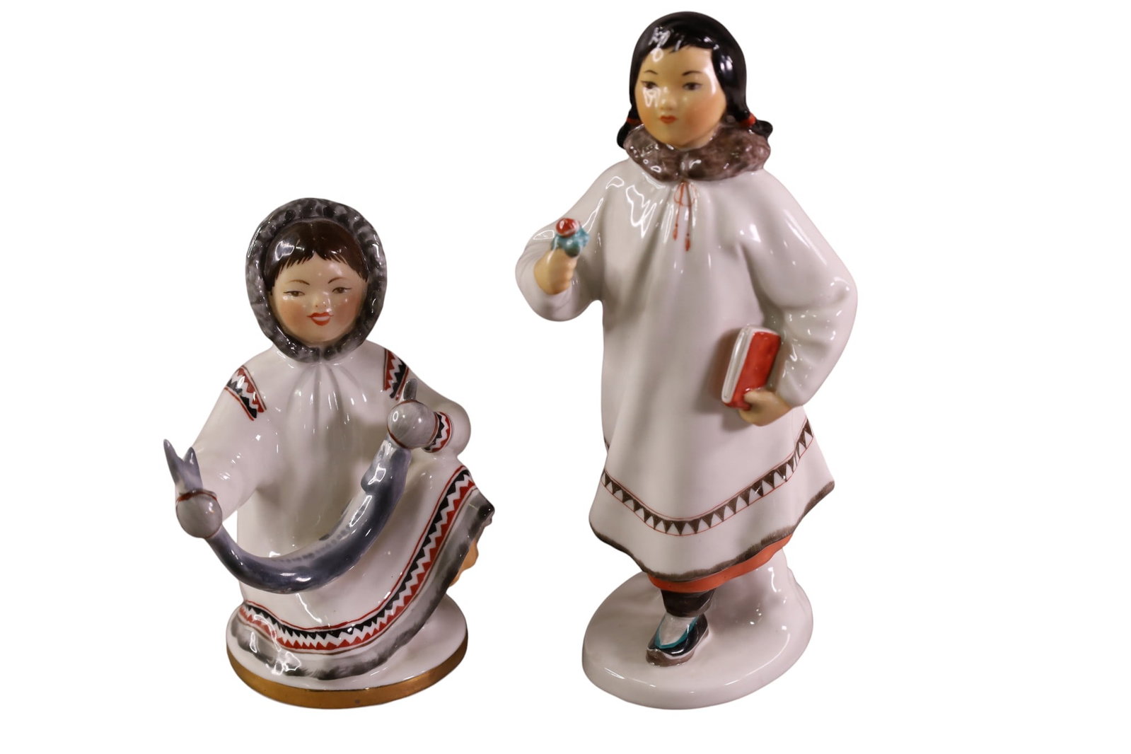 2 RUSSIAN FIGURES: 2 SMALL PORCELAIN RUSSIAN FIGURES, LOMONOSOV. 5 1/2" - 8" H