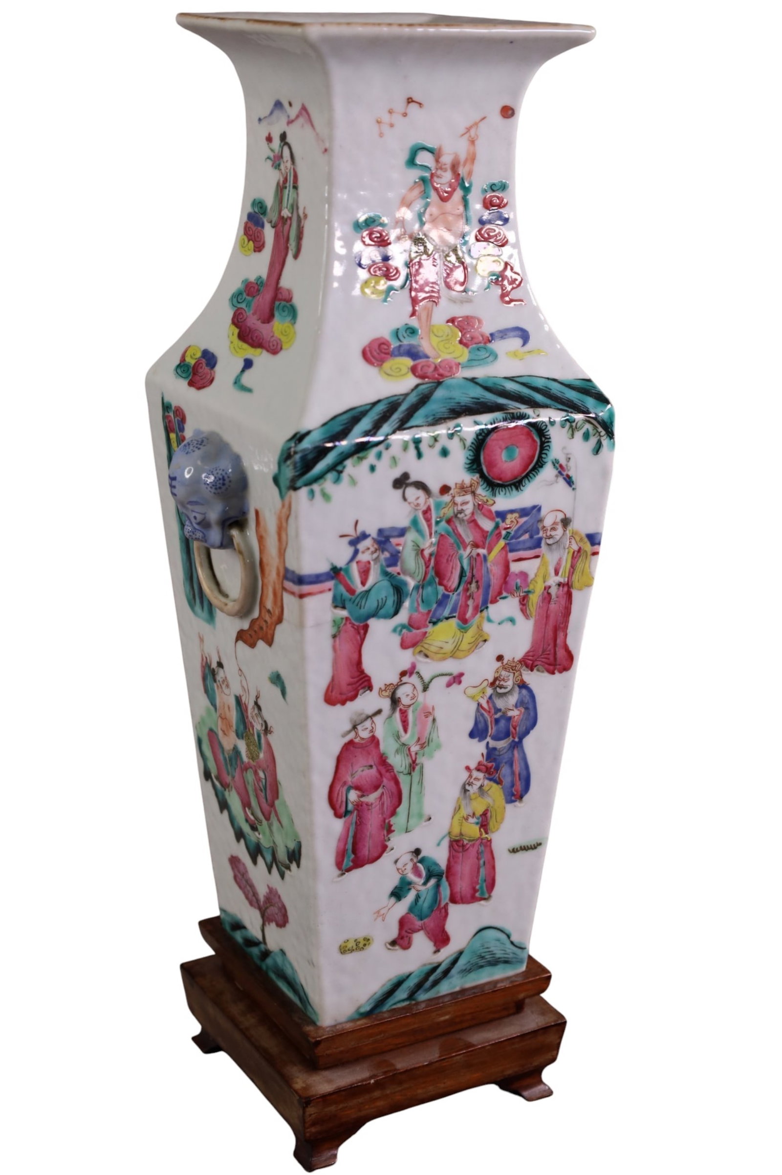 CHINESE FAMILLE ROSE VASE: LARGE CHINESE PORCELAIN HEXAGONAL FAMILLE ROSE VASE. 13" H.
