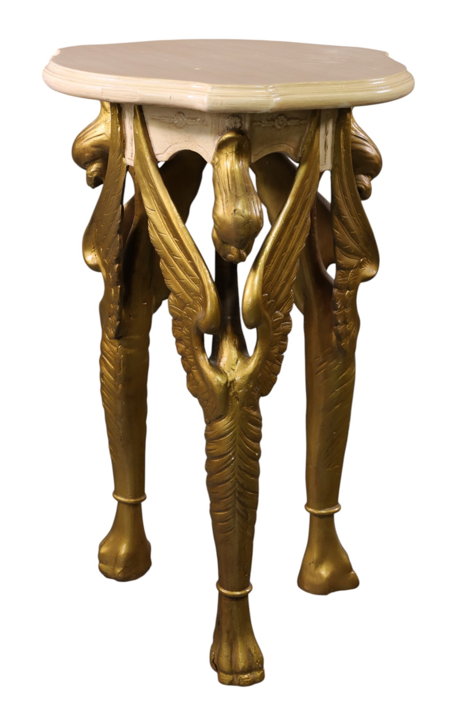 WINGED GRIFFEN STAND: PAINTED FINISH BASE, WINGED GRIFFIN FORM. 19" W x 31 1/2" H. THIS ITEM EXCEEDS SIZE AND WEIGHT LIMITATIONS FOR IN HOUSE SHIPPING, MUST BE PICKED UP IN HOUSE OR SHIPPED VIA 3rd PARTY GROUND SHIPPER.