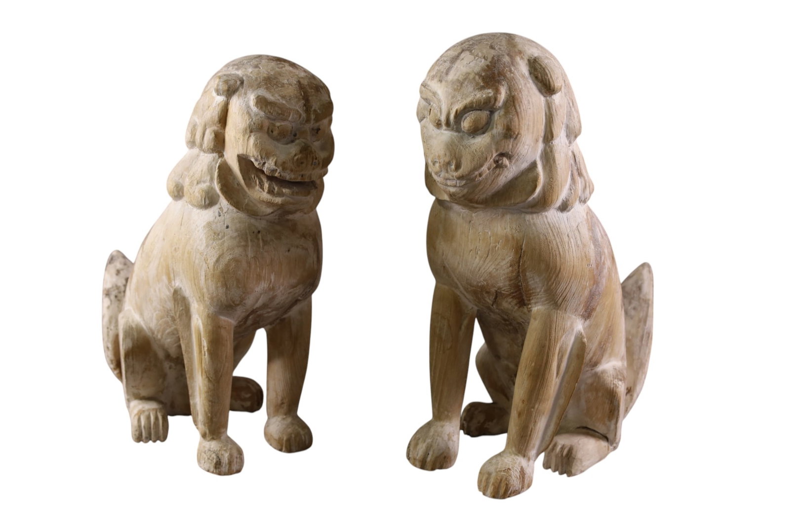 PAIR OF JAPANESE KOMAINU FIGURES: PAIR OF CARVED JAPANESE KOMAINU FIGURES. 15" H.