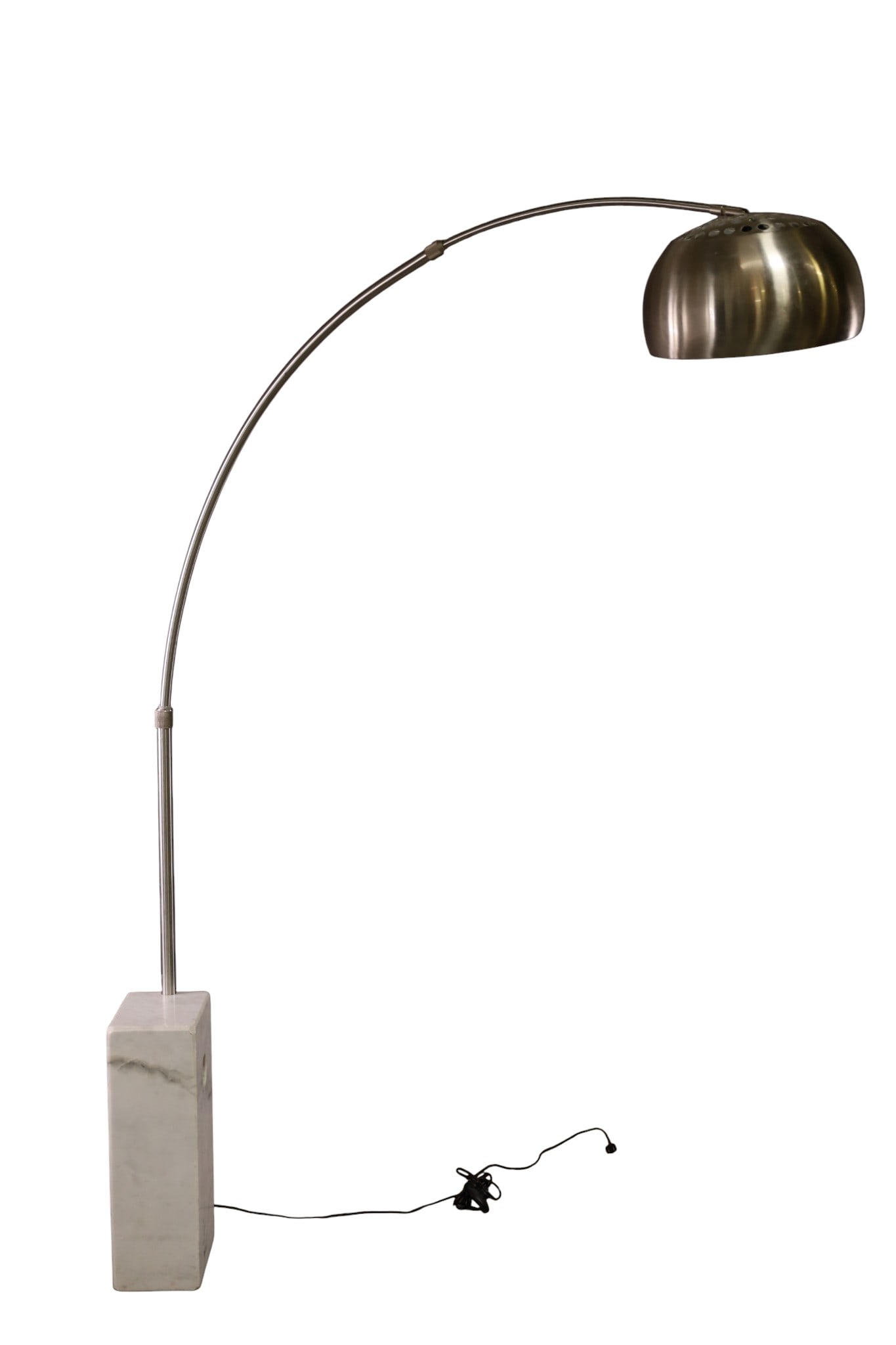 CHROME & MARBLE FLOOR LAMP: LARGE VINTAGE CHROME AND MARBLE FLOOR LAMP, DAMAGE TO NECK. 81" H. THIS ITEM EXCEEDS SIZE, WEIGHT, AND OR FRAGILITY LIMITATIONS FOR IN HOUSE SHIPPING, MUST BE PICKED UP IN HOUSE OR SHIPPED VIA 3rd