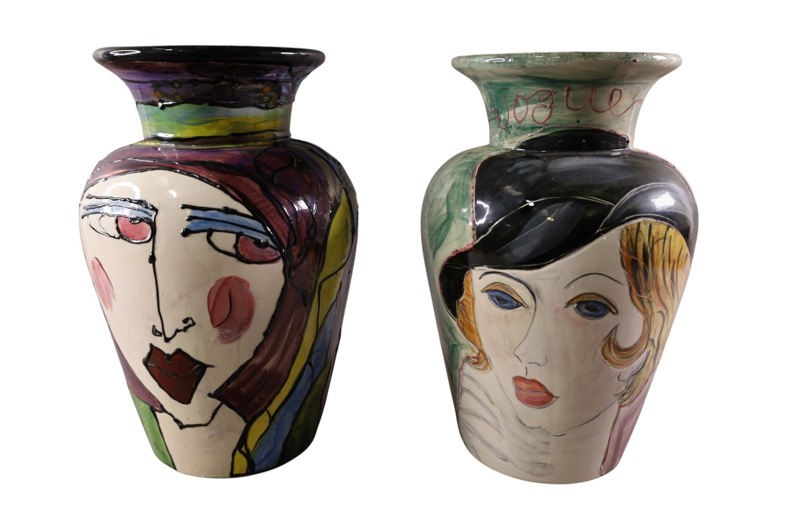 PAIR OF PORCELAIN VASES: PAIR OF UNUSUAL PORCELAIN VASES, ONE IS MARKED MAUREEN ARTISTIC CERAMICS. 14" H.