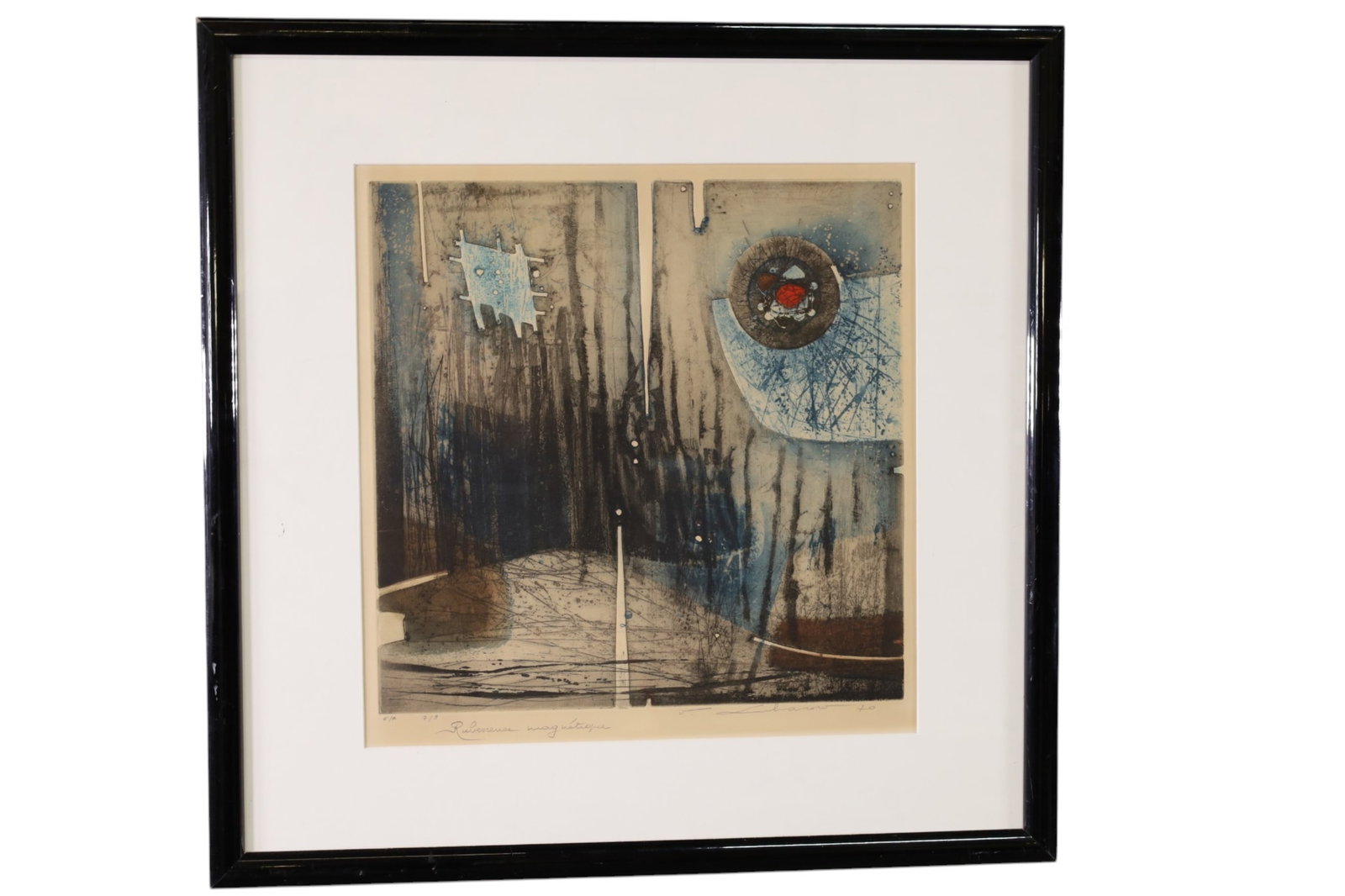 RENEE LUBAROW COLORED ETCHING: SIGNED LOWER RIGHT, DATED 1970, No 7/9. 15" X 15" IMAGE SIZE / 24 1/2" x 24 1/2" IN FRAME