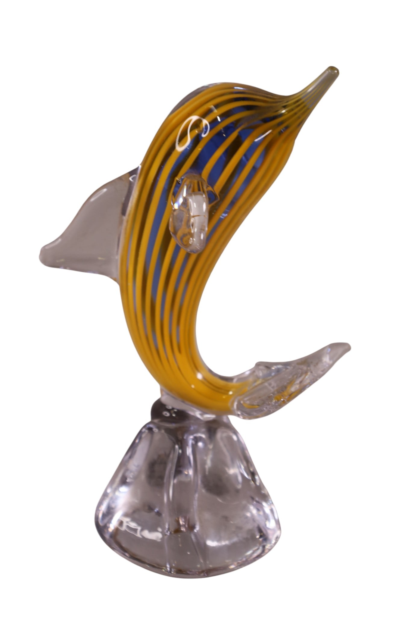 ART GLASS DOLPHIN: SMALL ART GLASS DOLPHIN SCULPTURE, 7 1/2" H.