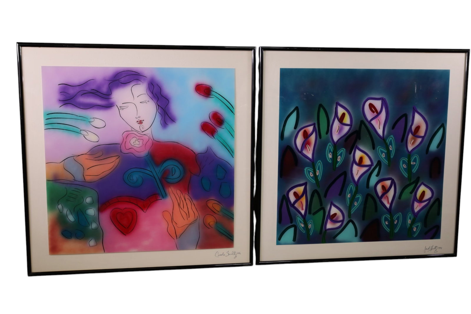 2 LARGE PAINTINGS: JACK AND CAROL SCHULTZ LARGE MIXED MEDIA PAINTINGS, ACRYLIC UNDER PLEXI. 48" x 48" IN FRAME. THIS ITEM EXCEEDS SIZE, WEIGHT, AND OR FRAGILITY LIMITATIONS FOR IN HOUSE SHIPPING, MUST BE PICKED UP IN