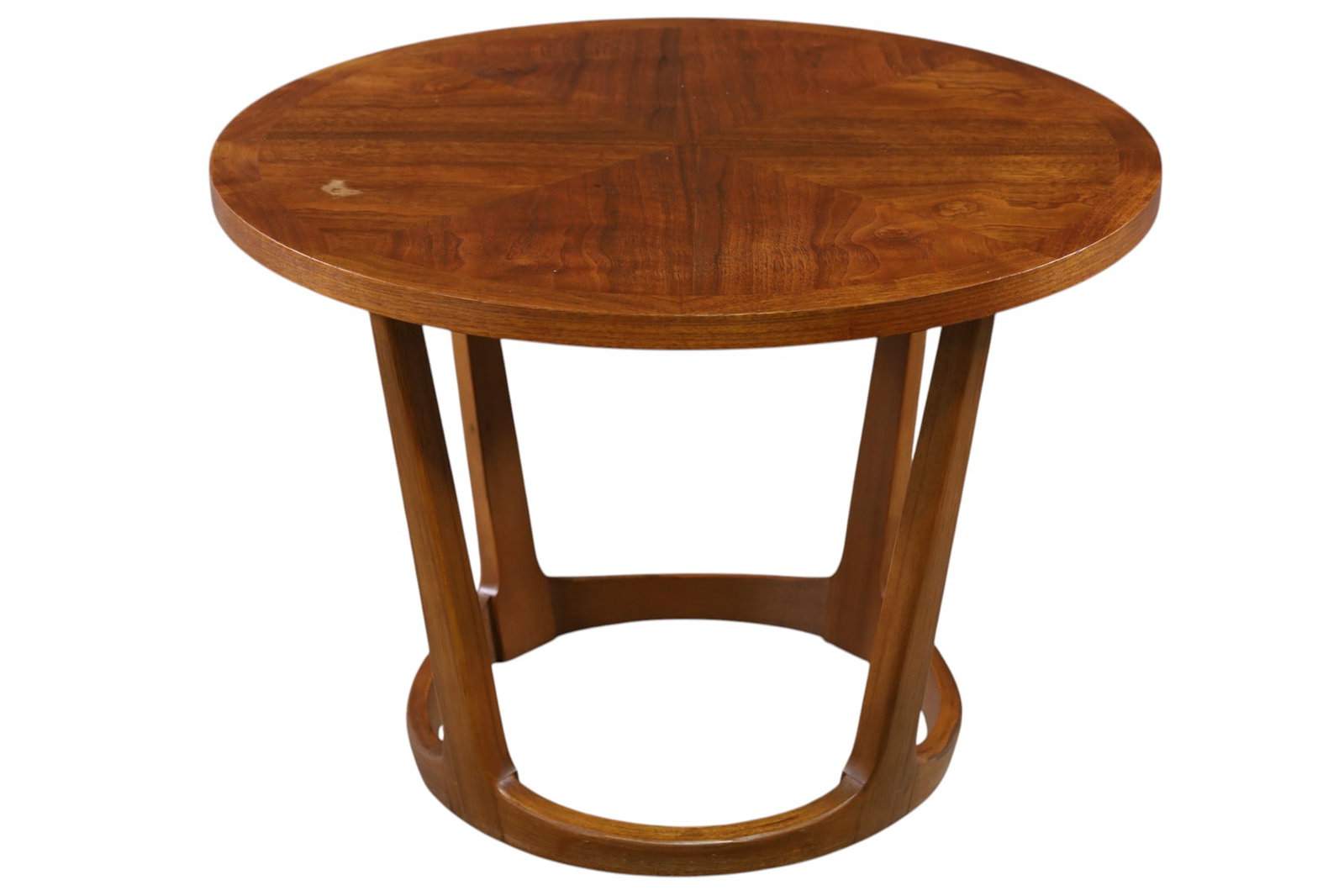 LANE MID CENTURY MODERN SIDE TABLE: MID CENTURY MODERN LANE SIDE TABLE, MARKED ON UNDERSIDE. 28" DIAM x 20" H. THIS ITEM EXCEEDS SIZE, WEIGHT, AND OR FRAGILITY LIMITATIONS FOR IN HOUSE SHIPPING, MUST BE PICKED UP IN HOUSE OR SHIPPED