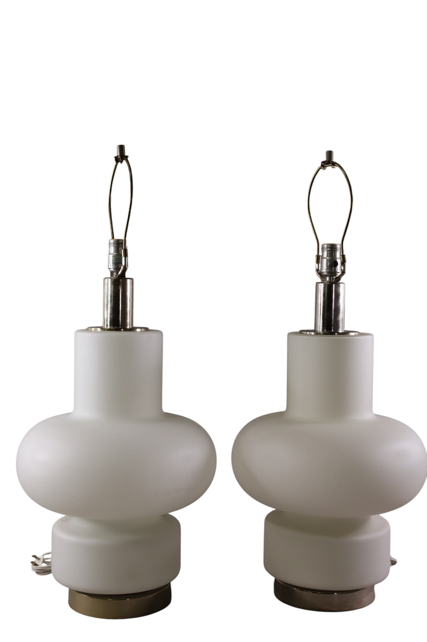 PAIR OF PICCOLI BOBO TABLE LAMPS: PAIR OF PICCOLI FOR FONTANA, FROSTED GLASS TABLE LAMPS, SINGLE SOCKETS. 31" H.