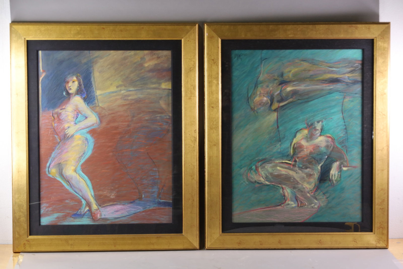 2 GUSTAVO VEJARNAO PASTELS: PASTELS ON PAPER, UNGER GLASS, SIGNED UPPER, DATED 1984. 19" X 24 1/2" IMAGE SIZE / 27" X 33" IN FRAME.