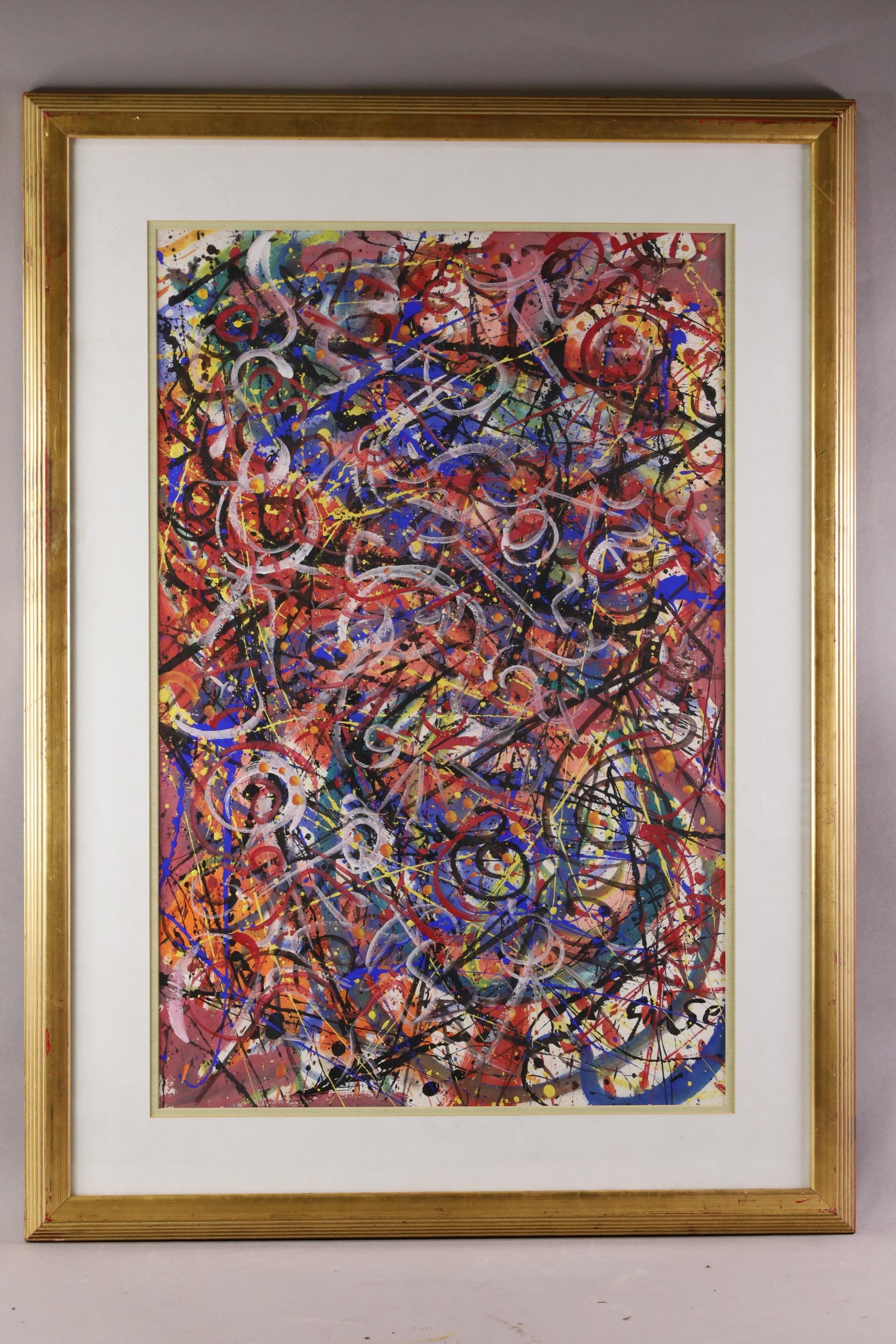 HENDRIK GRISE ABSRACT OIL PAINTING: FRAMED OIL PAINTING, ABSTRACT, SIGNED LOWER RIGHT. 24" X 34 1/2" IMAGE SIZE / 27" x 37" IN FRAME.