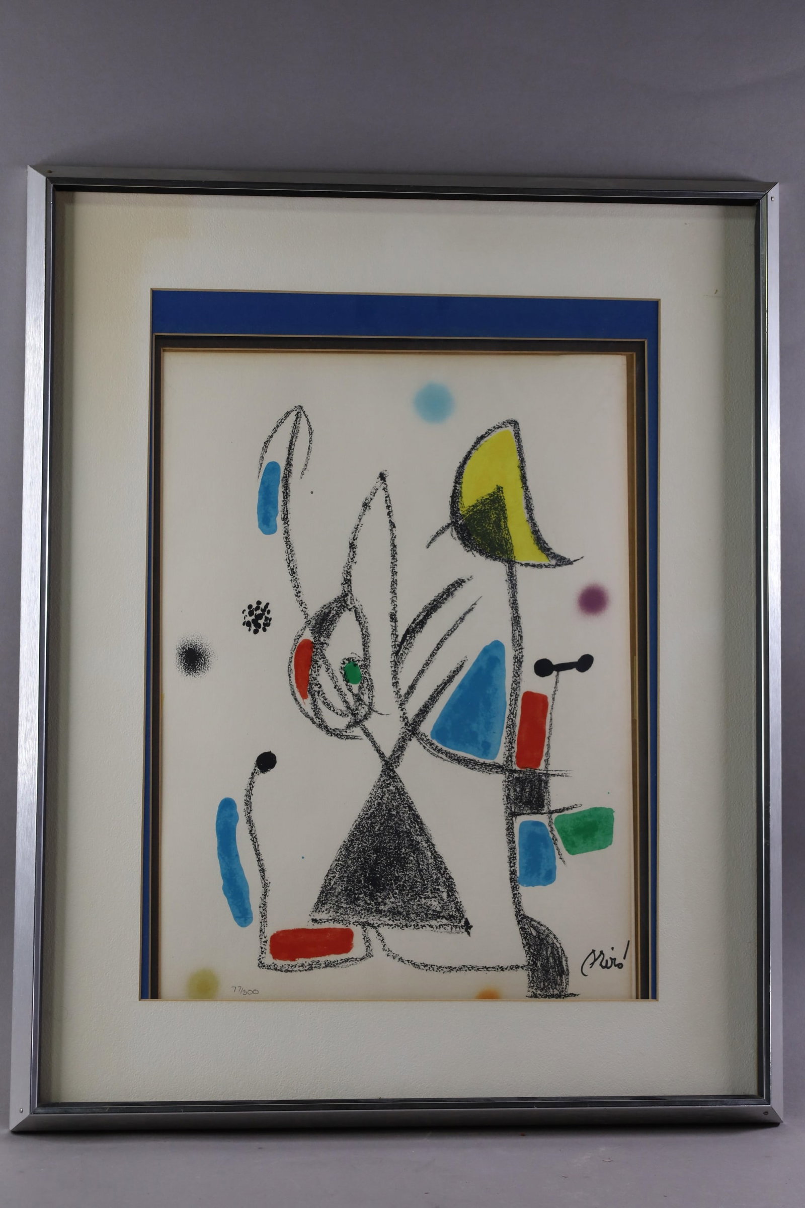 JOAN MIRO LITHOGRAPH: GARDEN OF MIRO, No 77/300. STONE SIGNED. LOOSE IN MATING. 14" x 18 1/2" IMAGE SIZE / 22" x 27" IN FRAME