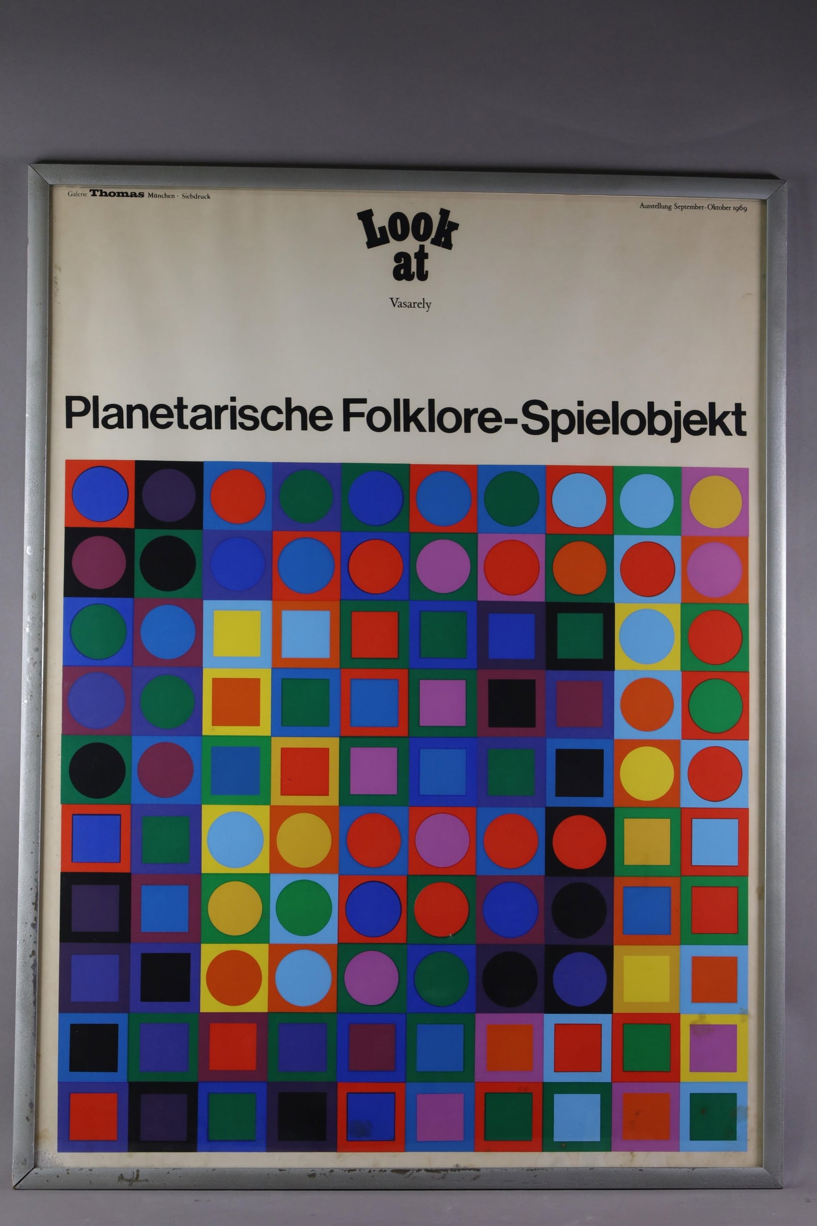 FRAMED MCM POSTER: VASARELY FRAMED POSTER, MINOR DISCOLORATION. STAINS. 28" x 37" IN FRAME