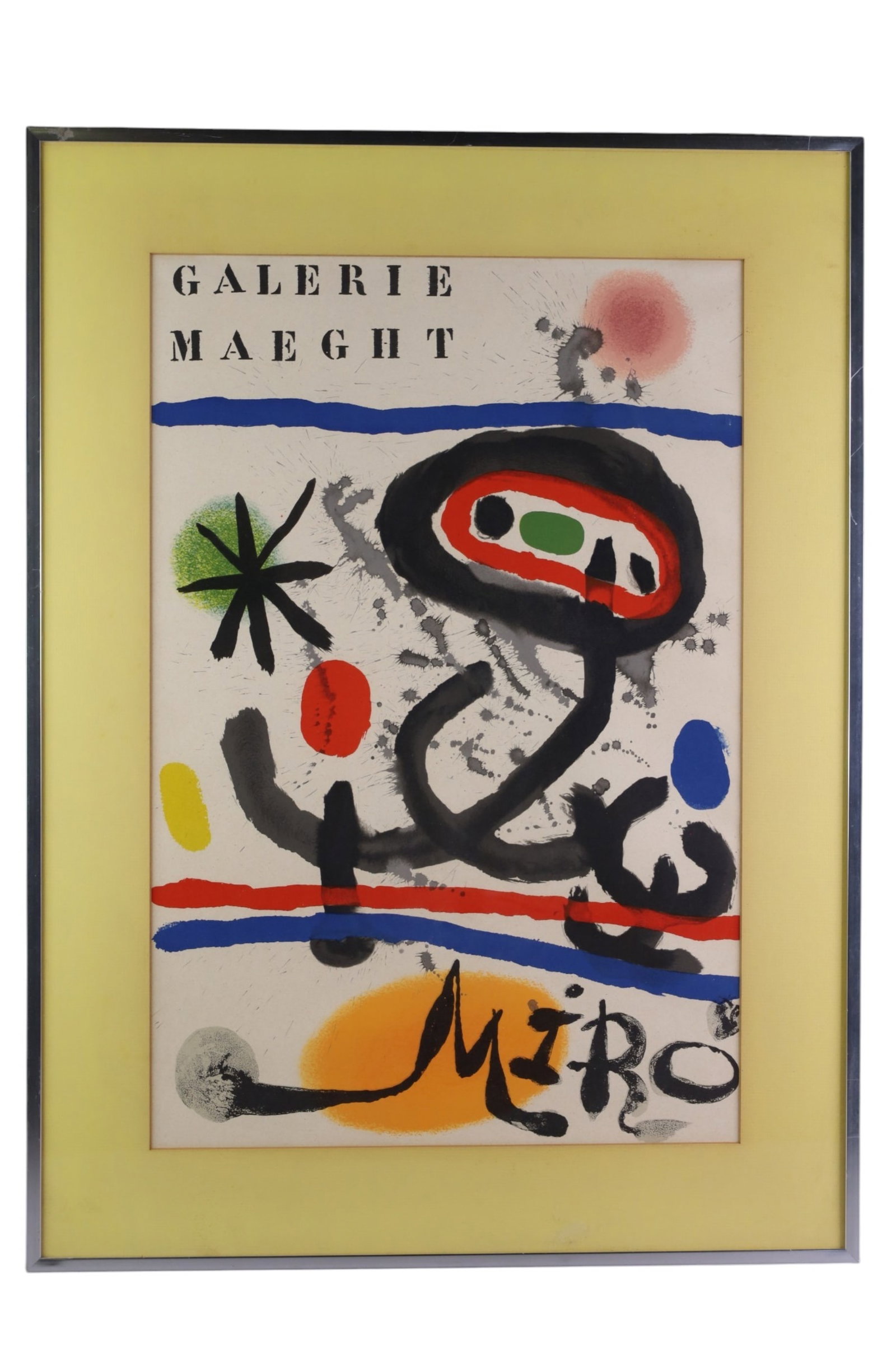 JOAN MIRO LITHOGRAPH: MID CENTURY MODERN FRAMED LITHOGRAPH, JOAN MIRO. 16" x 24" IMAGE SIZE / 22 1/2" x 30 1/2" IN FRAME.