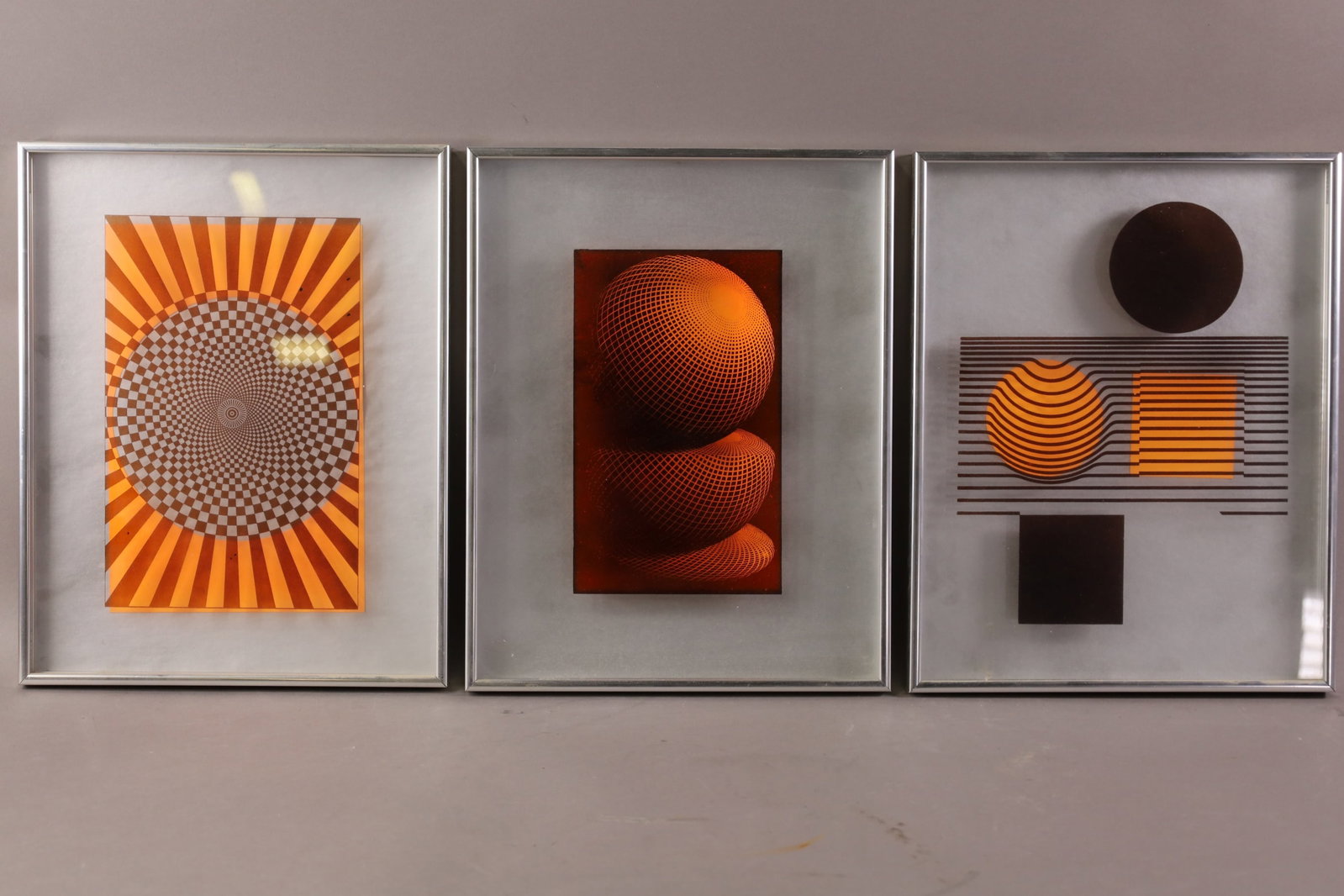3 MCM WALL HANGINGS: SET OF 3 MCM WALL HANGINGS, 11" x 14 1/2" IN FRAME