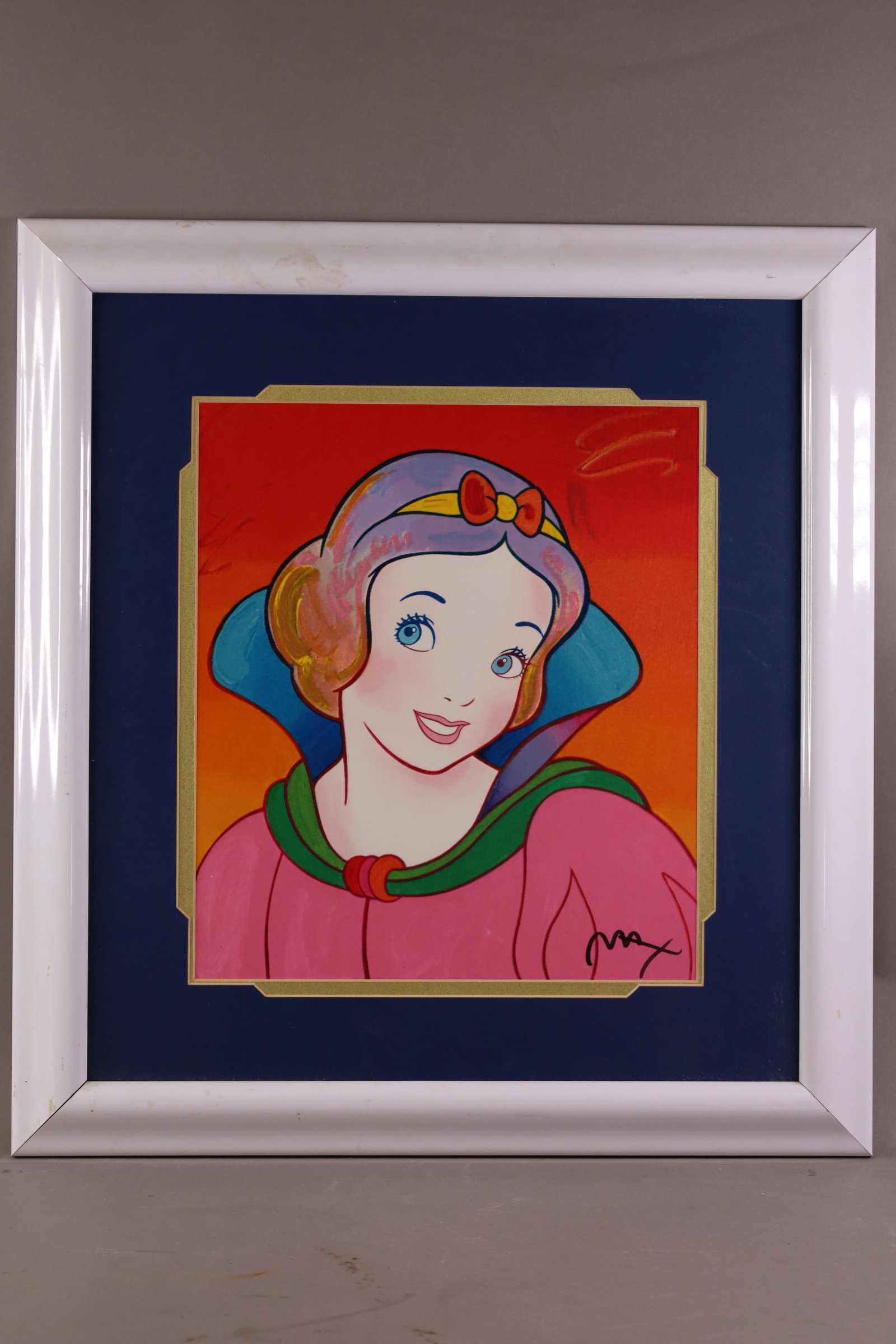 PETER MAX SERIGRAPH: FRAMED SERIGRPAH, SIGNED LOWER RIGHT, TITLED SNOW WHITE,. 13 1/2" x 15 1/2" IMAGE SIZE / 23 1/2" x 25 1/2" IN FRAME