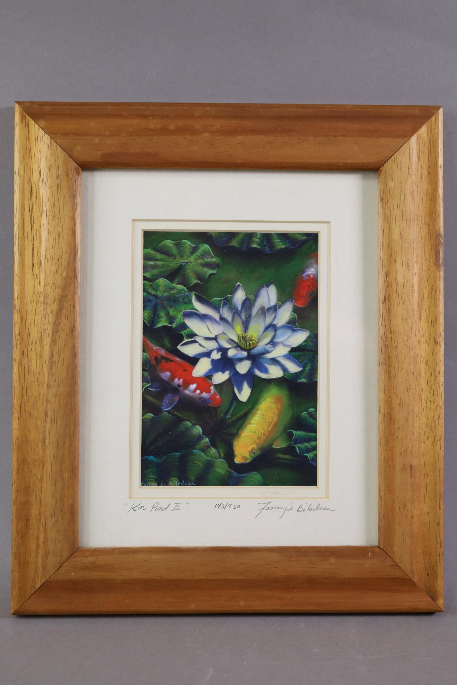 FANNY BILODEAU FRAMED SERIGRAPH: KOI POND II, SIGNED AND NUMBERED. 4 1/2" x 6 1/2" IMAGE SIZE / 11" x 13" IN FRAME