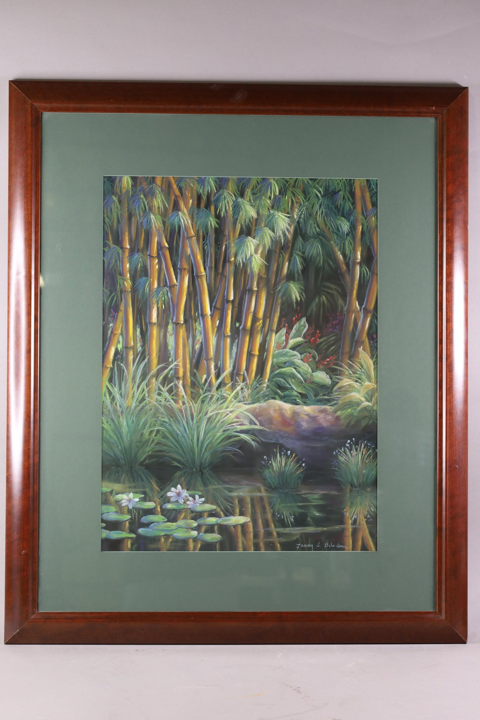 FANNY BILODEAU PASTEL: PASTEL ON PAPER, FRAMED UNDER GLASS, SIGNED LOWER RIGHT, 17" x 23" IMAGE SIZE / 29" x 35" IN FRAME.