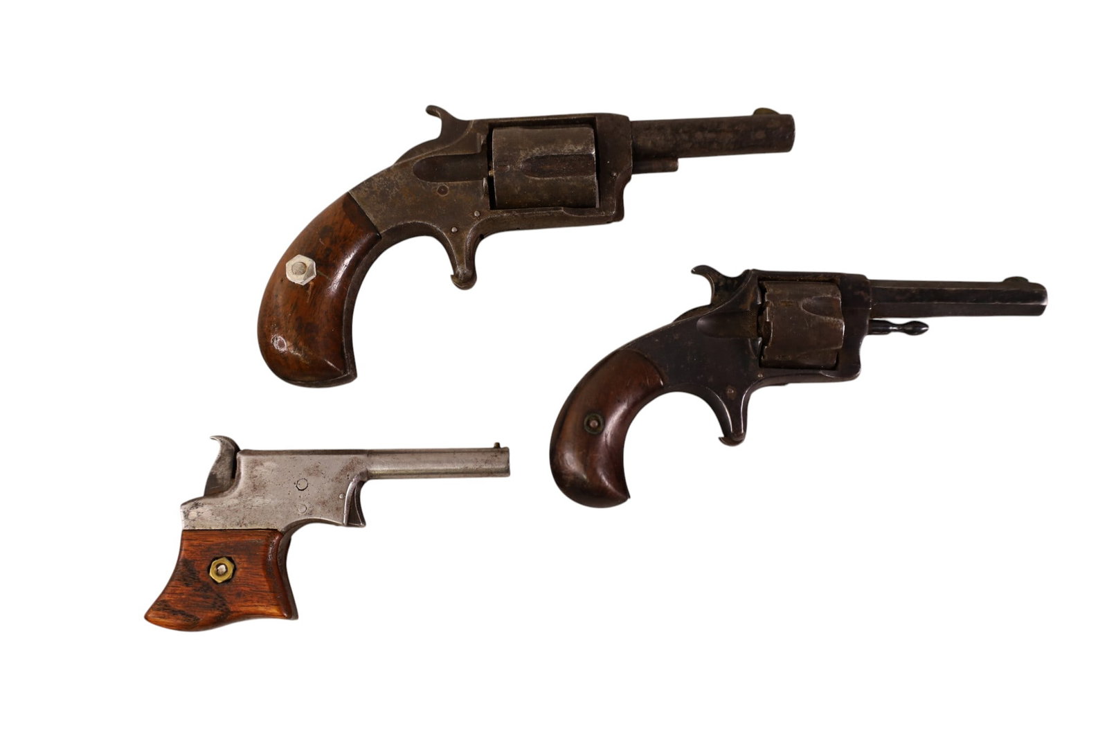 3 ANTIQUE PISTOLS: REMINGTON VEST POCKET PISTOL, CIR. 1880s. & HOPKINS AND ALLEN XL No 2. & VICTOR No 8.