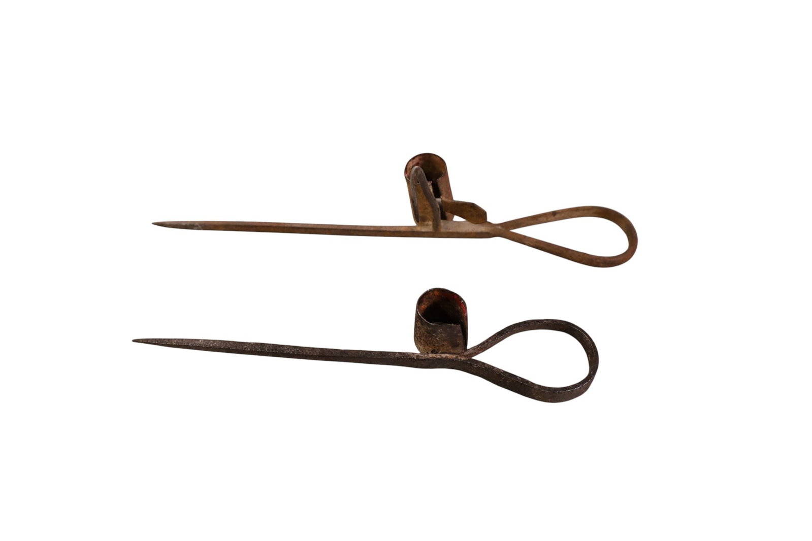 2 MINERS LAMPS: 2 HAND FORGED MINERS LAMPS. 9" - 11" L.