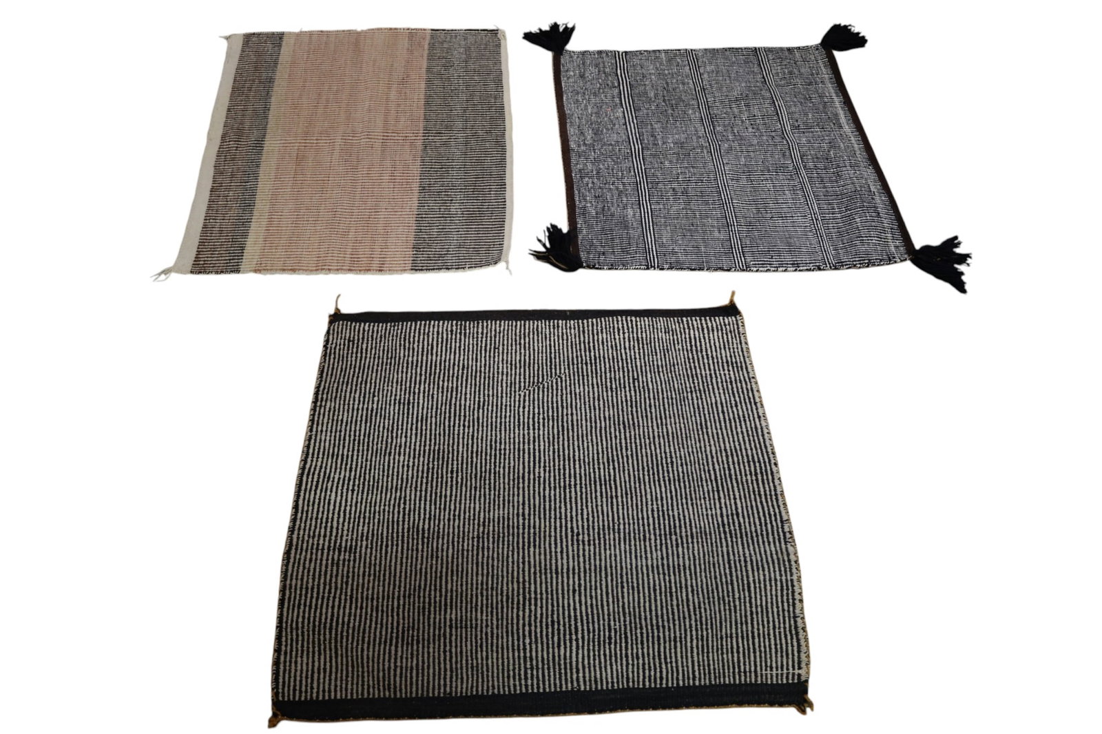 3 NAVAJO SADDLE BLANKETS: 3 HANDMADE NATIVE AMERICAN NAVAJO SADDLE BLANKETS. ALL APPROX 30" x 30"
