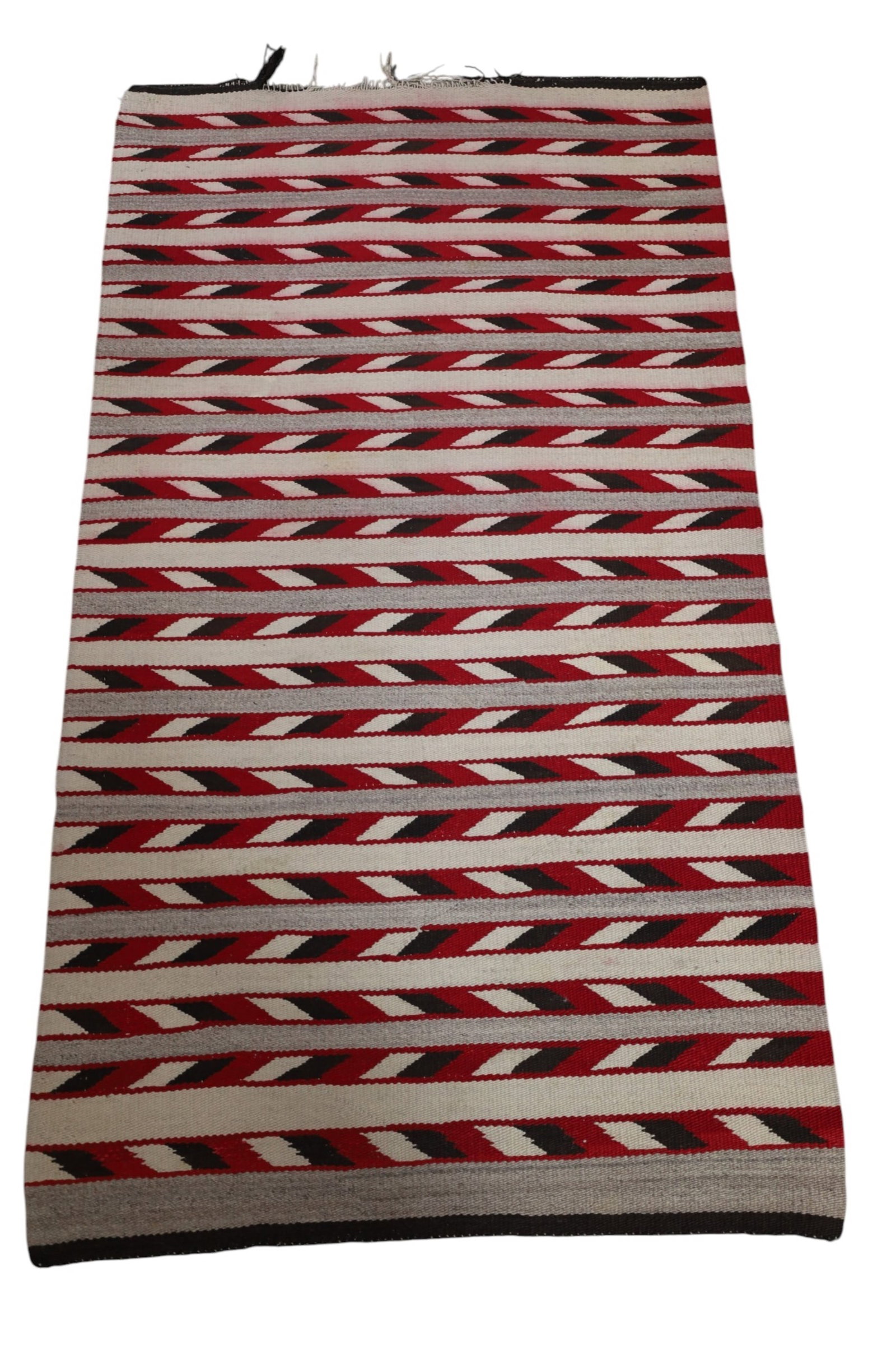 NAVAJO BLANKET: HANDMADE NATIVE AMERICAN NAVAJO BLANKET, BLEEDING. EDGE ISSUES. 33 1/2" x 61"