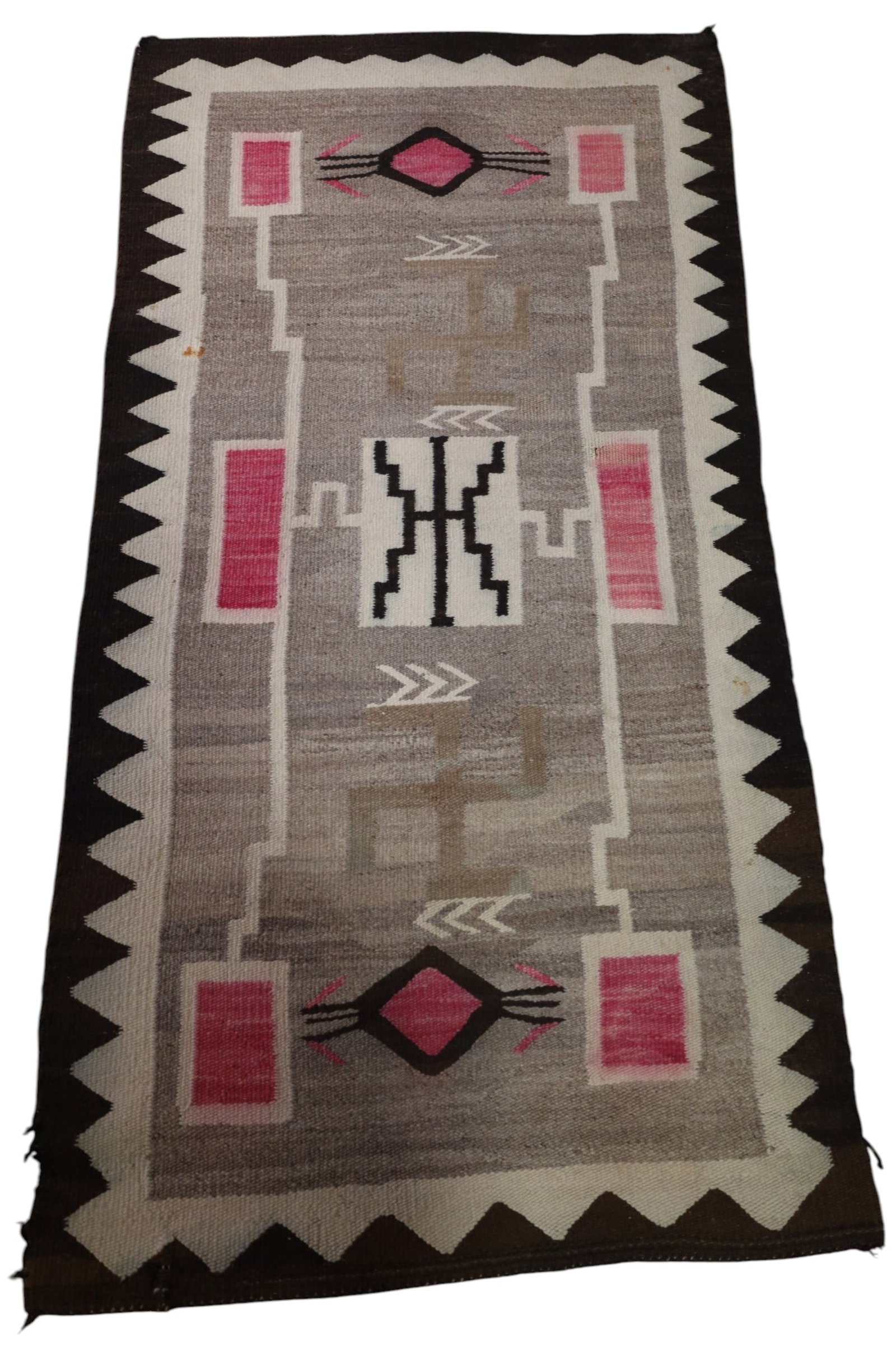 NAVAJO RUG: STORM PATTERN NAVAJO RUG, SOME BLEEDING. 60" x 31"