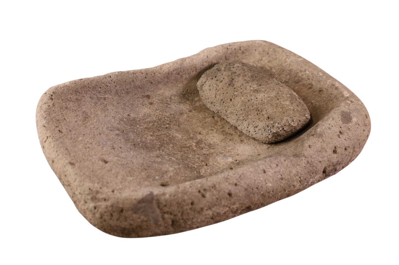 NATIVE AMERICAN GRINDING STONE: LARGE NATIVE AMERICAN GRINDING STONE. 18" L x 12" W. THIS ITEM EXCEEDS SIZE, WEIGHT, AND OR FRAGILITY LIMITATIONS FOR IN HOUSE SHIPPING, MUST BE PICKED UP IN HOUSE OR SHIPPED VIA 3rd PARTY GROUND
