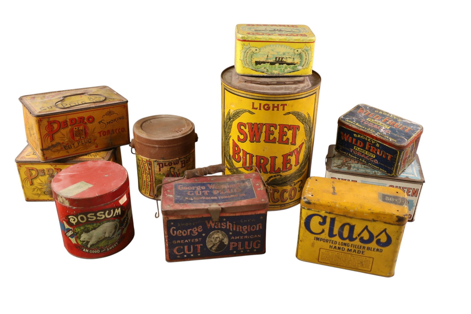 GROUPING OF TOBACCO TINS: MISC VINTAGE TOBACCO TINS. 10 TINS.