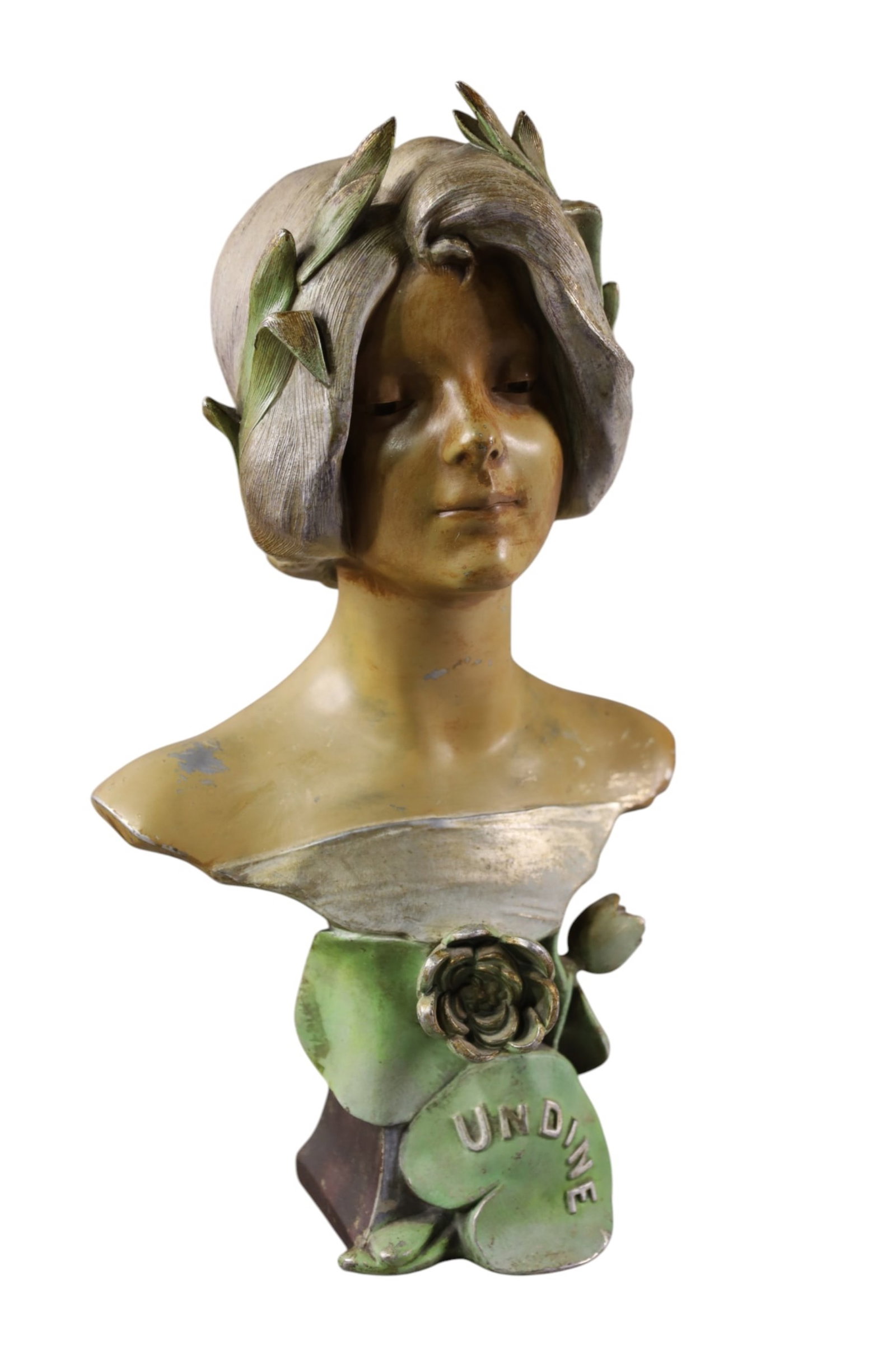 VICTORIAN SPELTER BUST: PAINTED METAL BUST, VICTORIAN. 13 1/2" H.