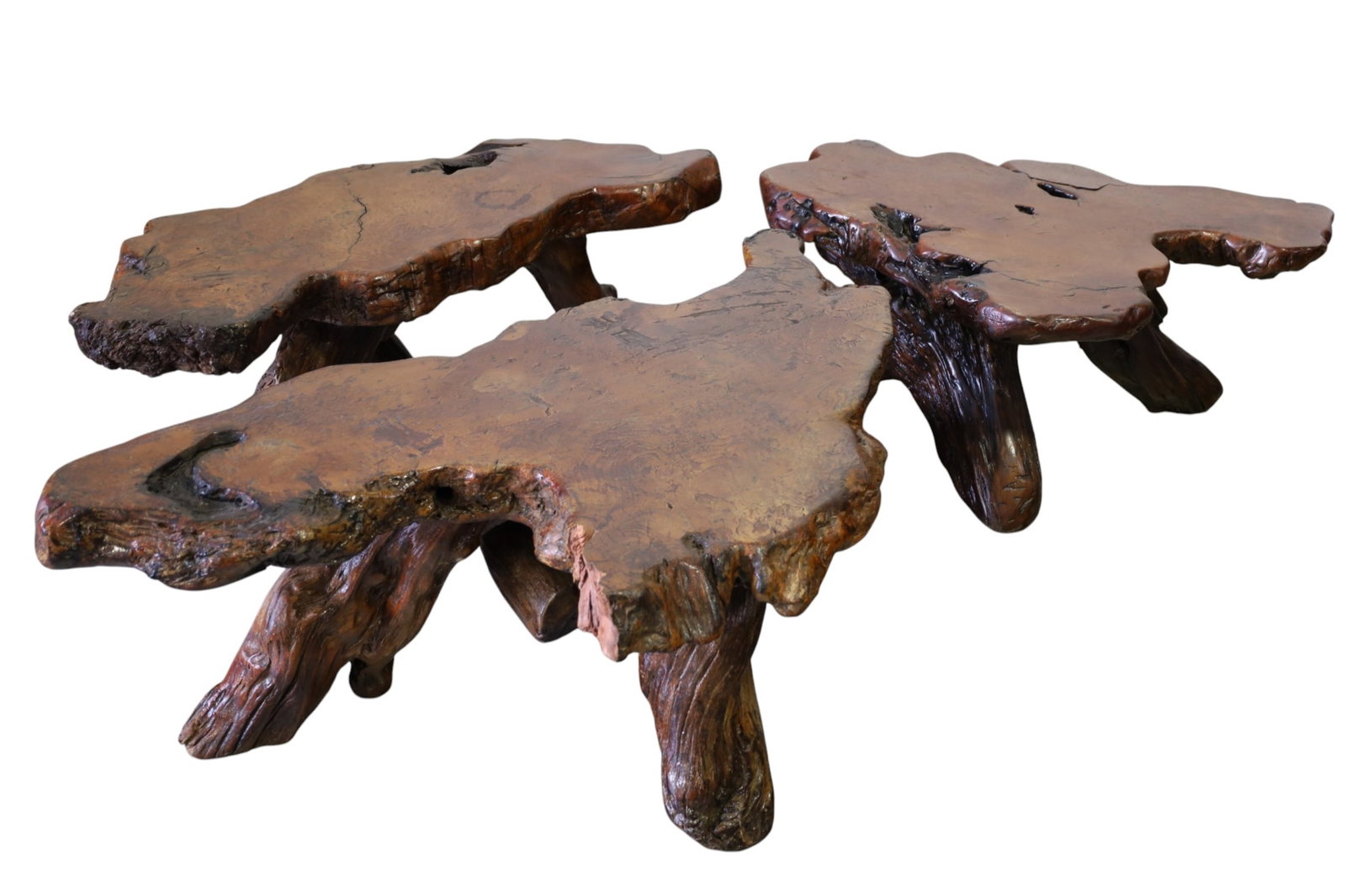SET OF 3 LARGE CUSTOM BURL WOOD TABLES (1 of 9)